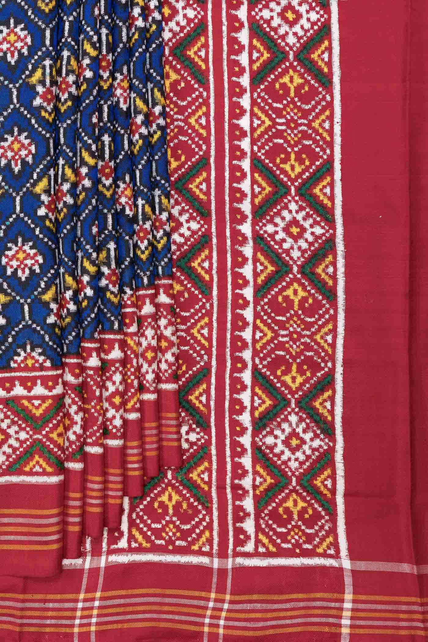 Pure Silk Pure Zari Royal Blue Dual Tone Double Ikat Saree - Image 2