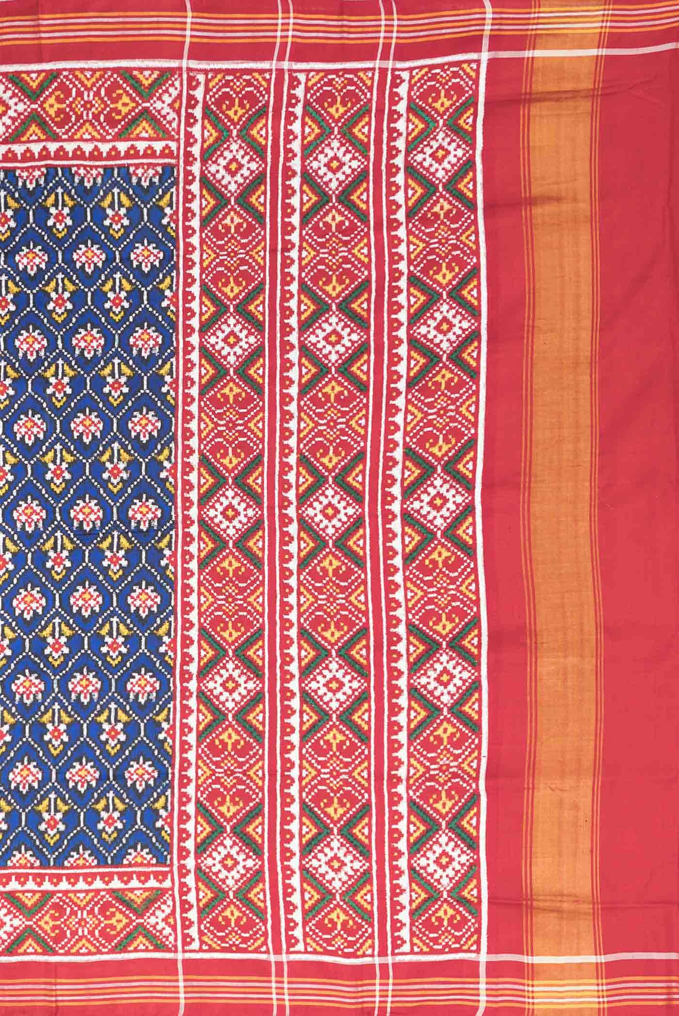 Pure Silk Pure Zari Royal Blue Dual Tone Double Ikat Saree - Image 5