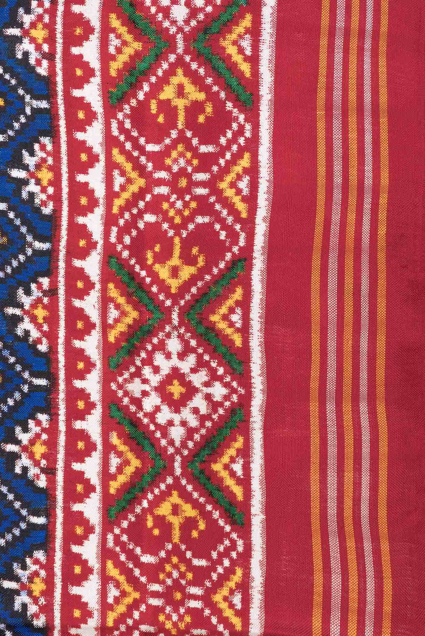 Pure Silk Pure Zari Royal Blue Dual Tone Double Ikat Saree - Image 6