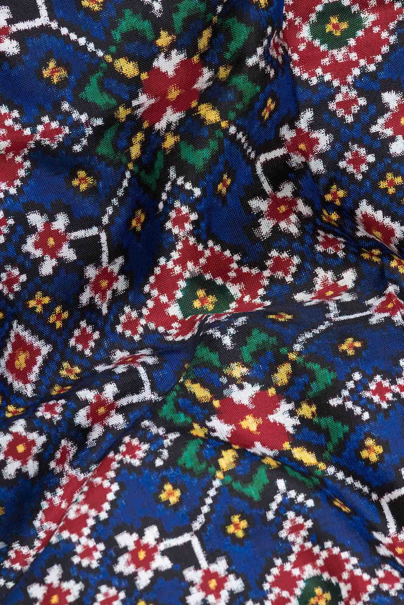 Pure Silk Pure Zari Royal Blue Dual Tone Double Ikat Saree - Image 3