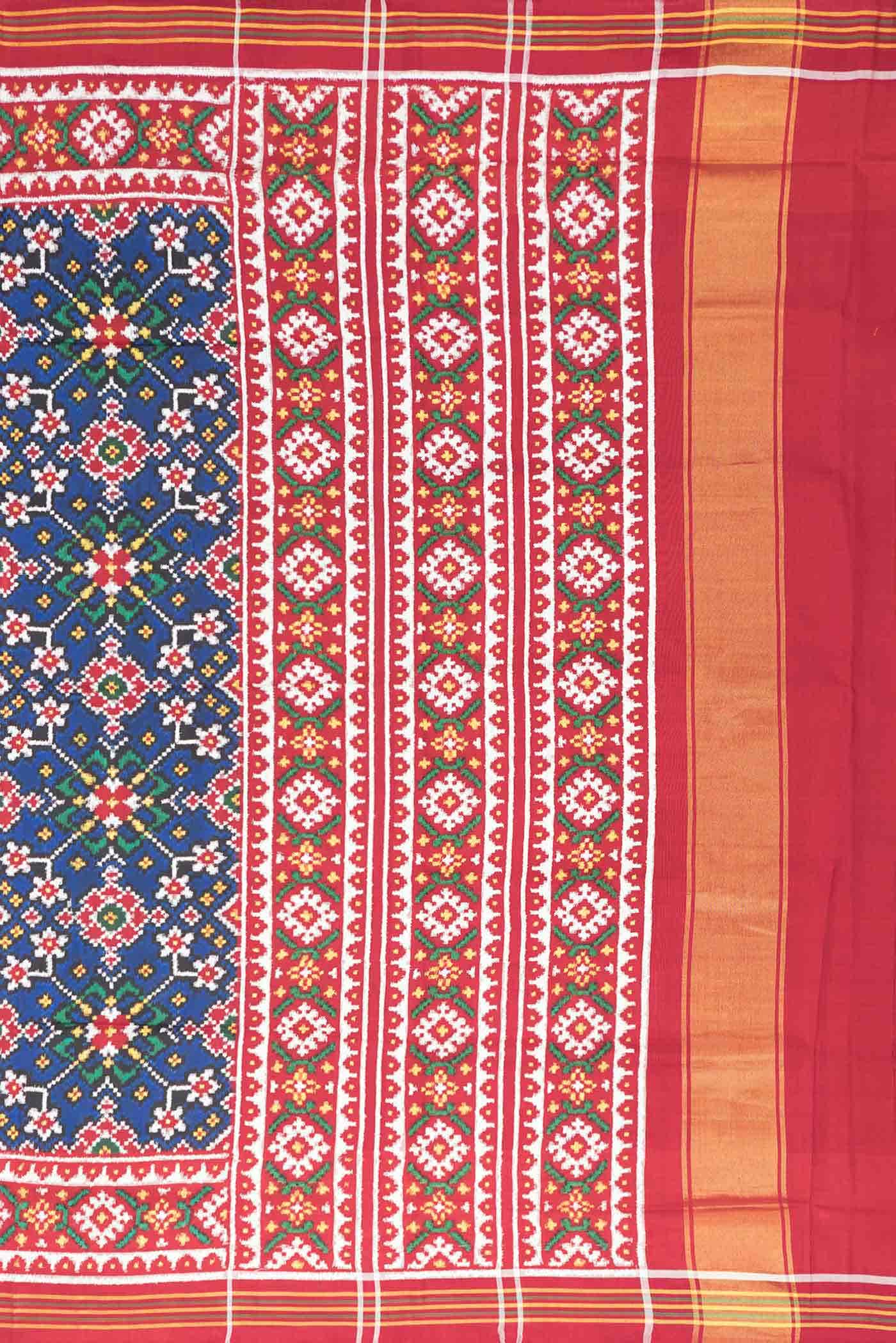 Pure Silk Pure Zari Royal Blue Dual Tone Double Ikat Saree - Image 5