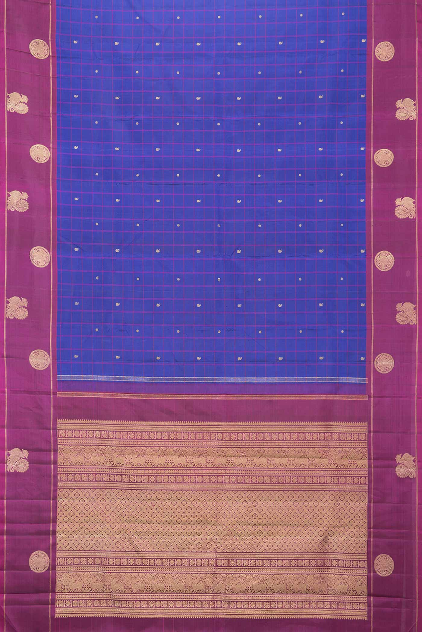 Royal Blue Dual Tone Kanchipuram Silk Saree - Image 6