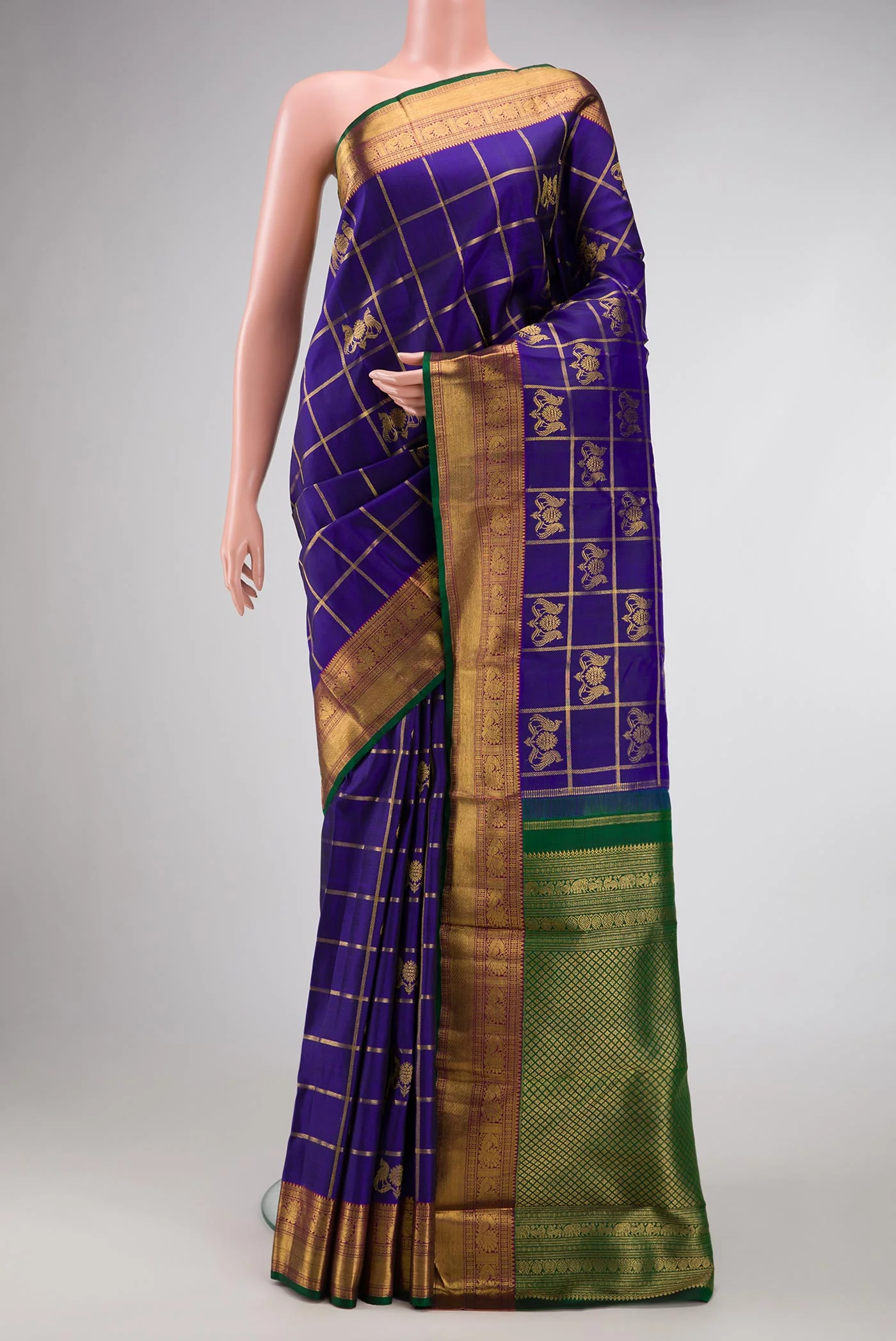 Pure Silk Pure Zari Dark Blue Kanjivaram Saree