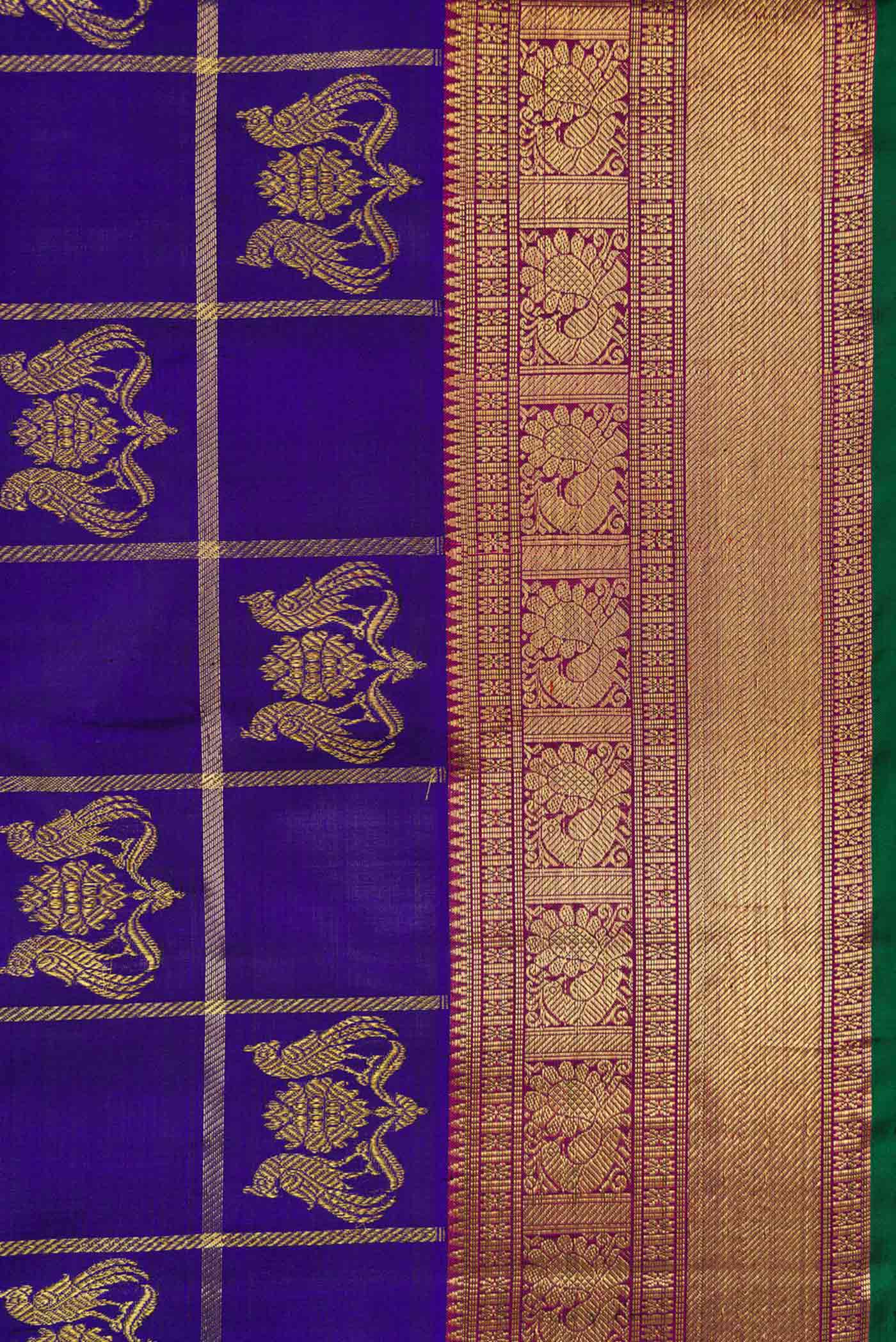 Pure Silk Pure Zari Dark Blue Kanjivaram Saree - Image 3