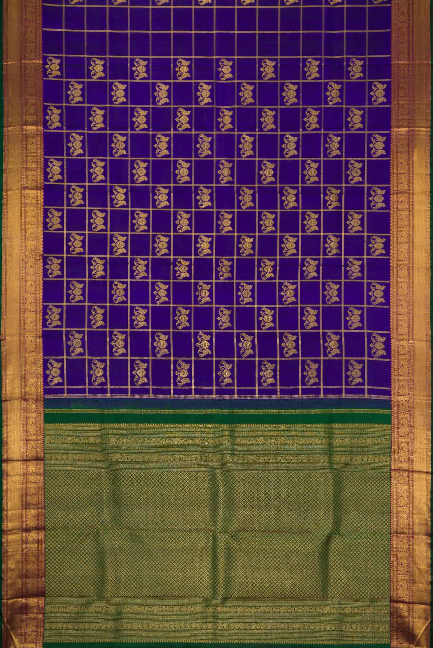 Pure Silk Pure Zari Dark Blue Kanjivaram Saree - Image 6