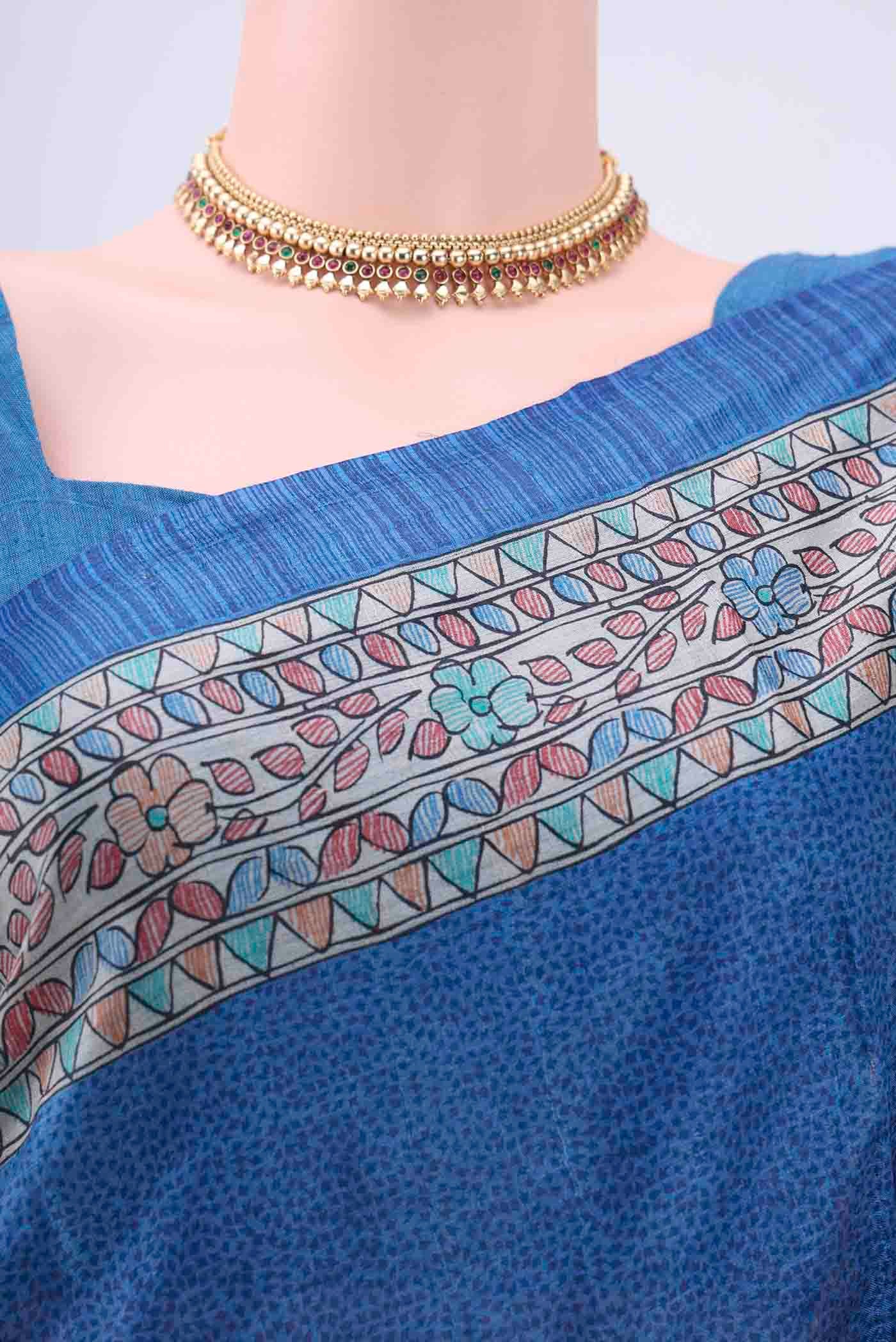 Royal Blue Dual Tone Tussar Silk Saree - Image 2