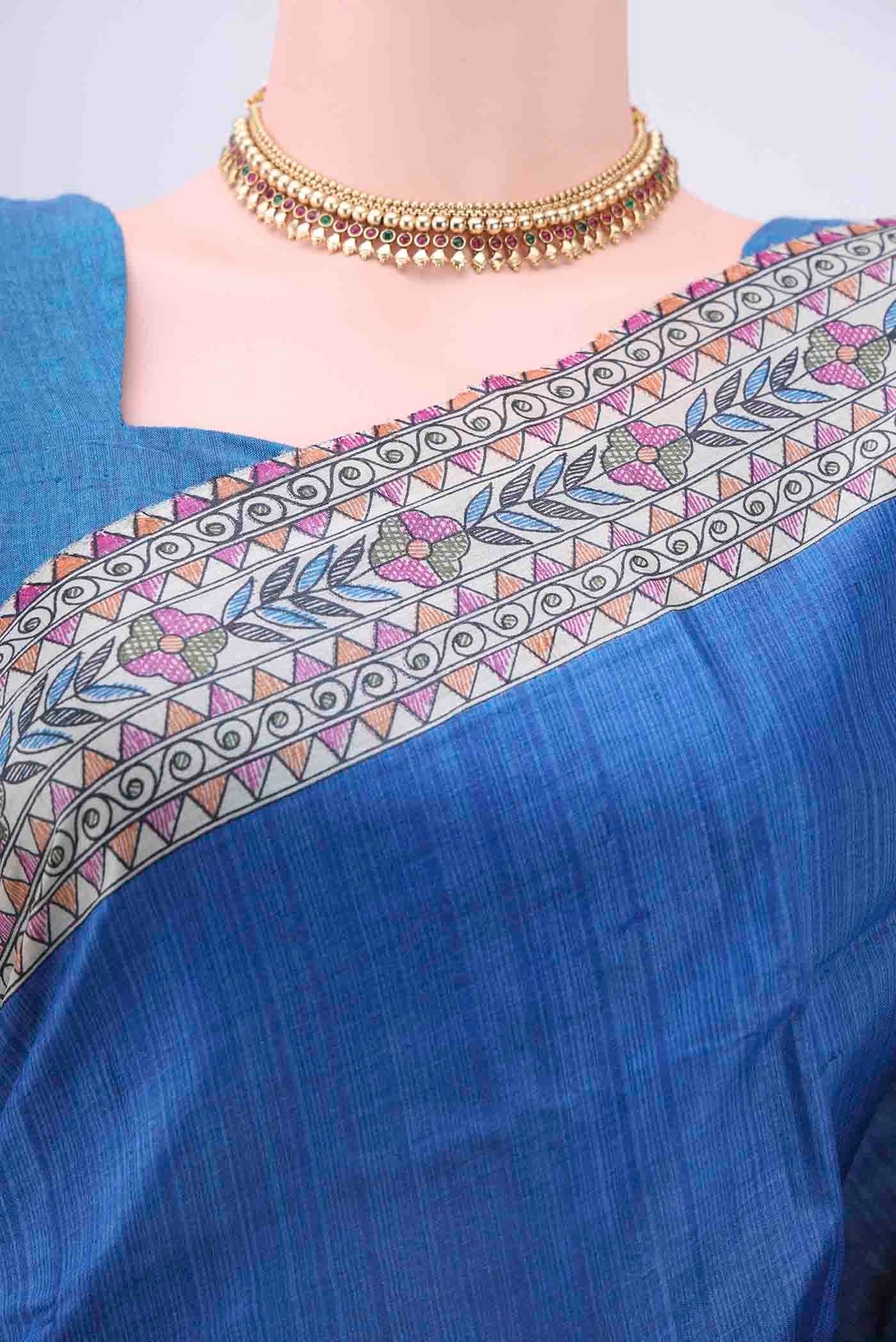Royal Blue Dual Tone Tussar Silk Saree - Image 2