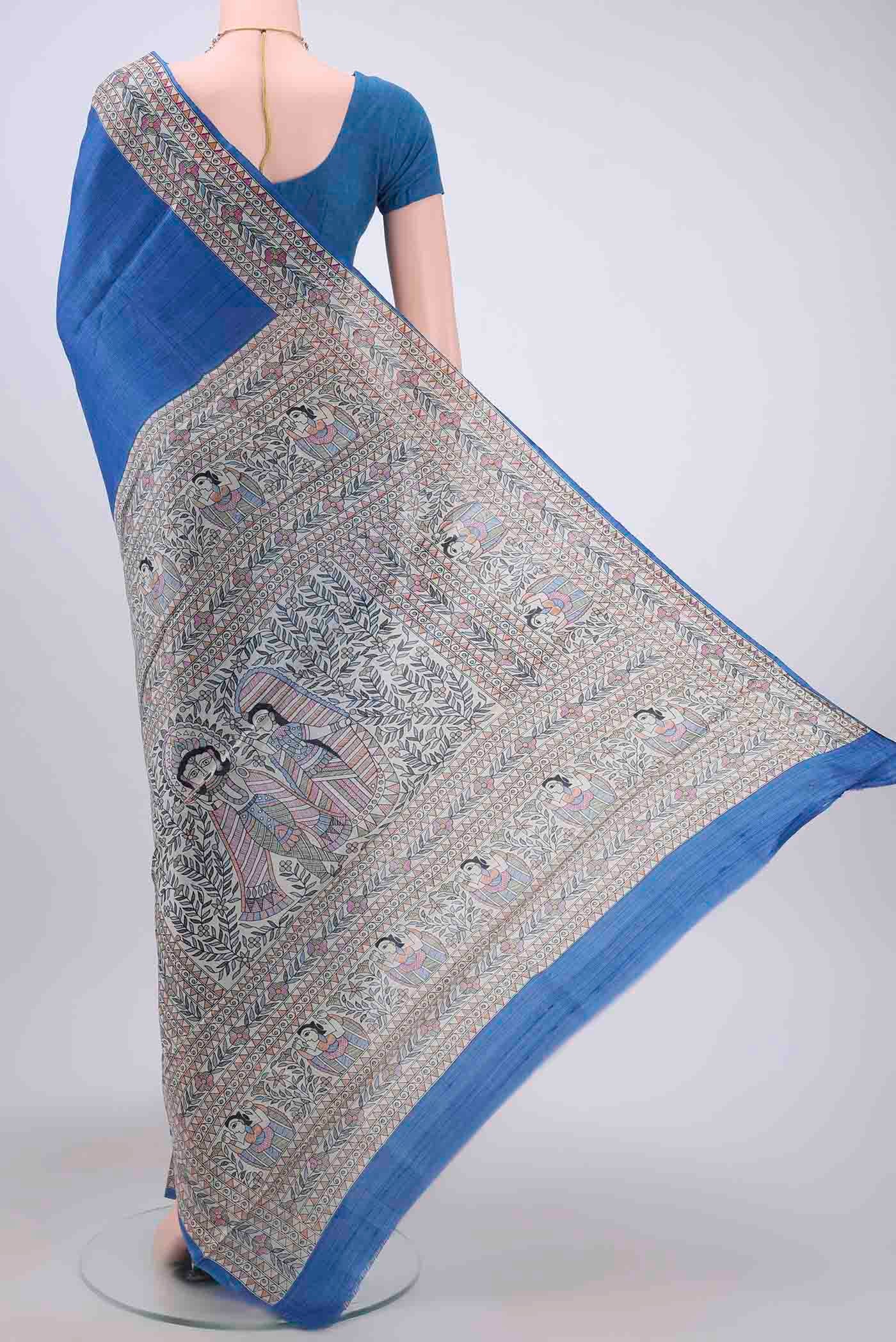 Royal Blue Dual Tone Tussar Silk Saree - Image 3