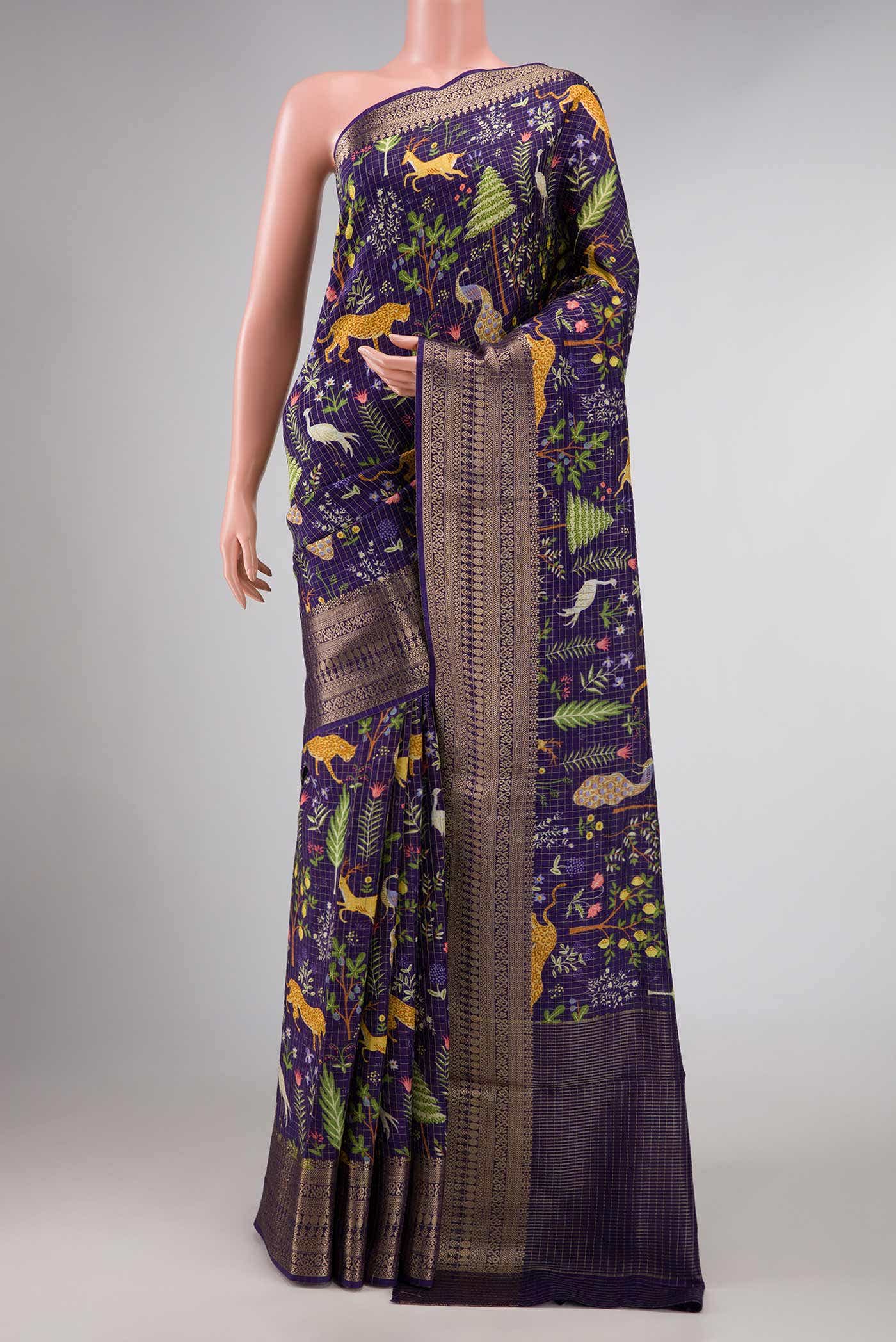 Royal Blue Dual Tone Tussar Silk Saree