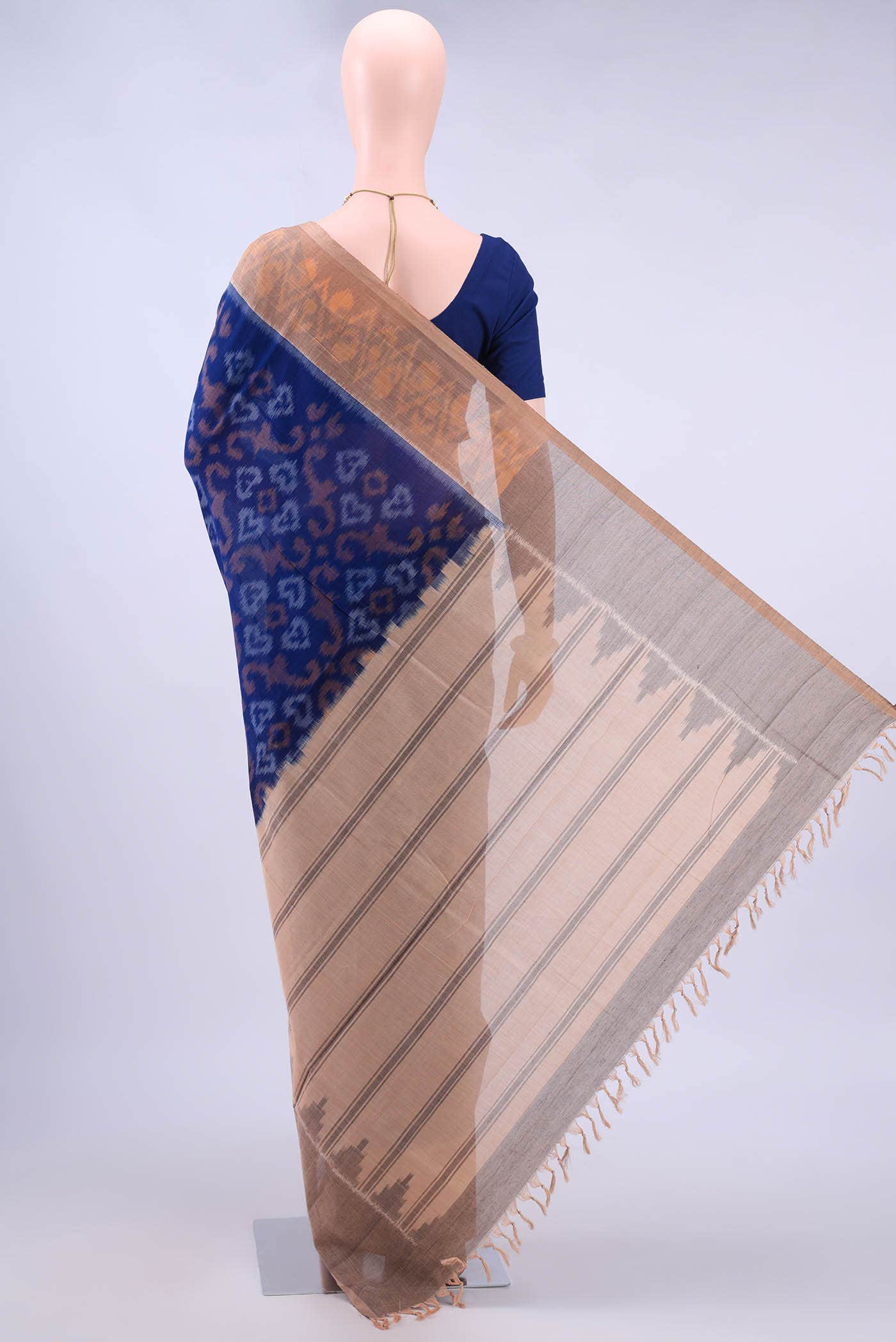 Royal Blue Pochampally Cotton Saree - Image 2