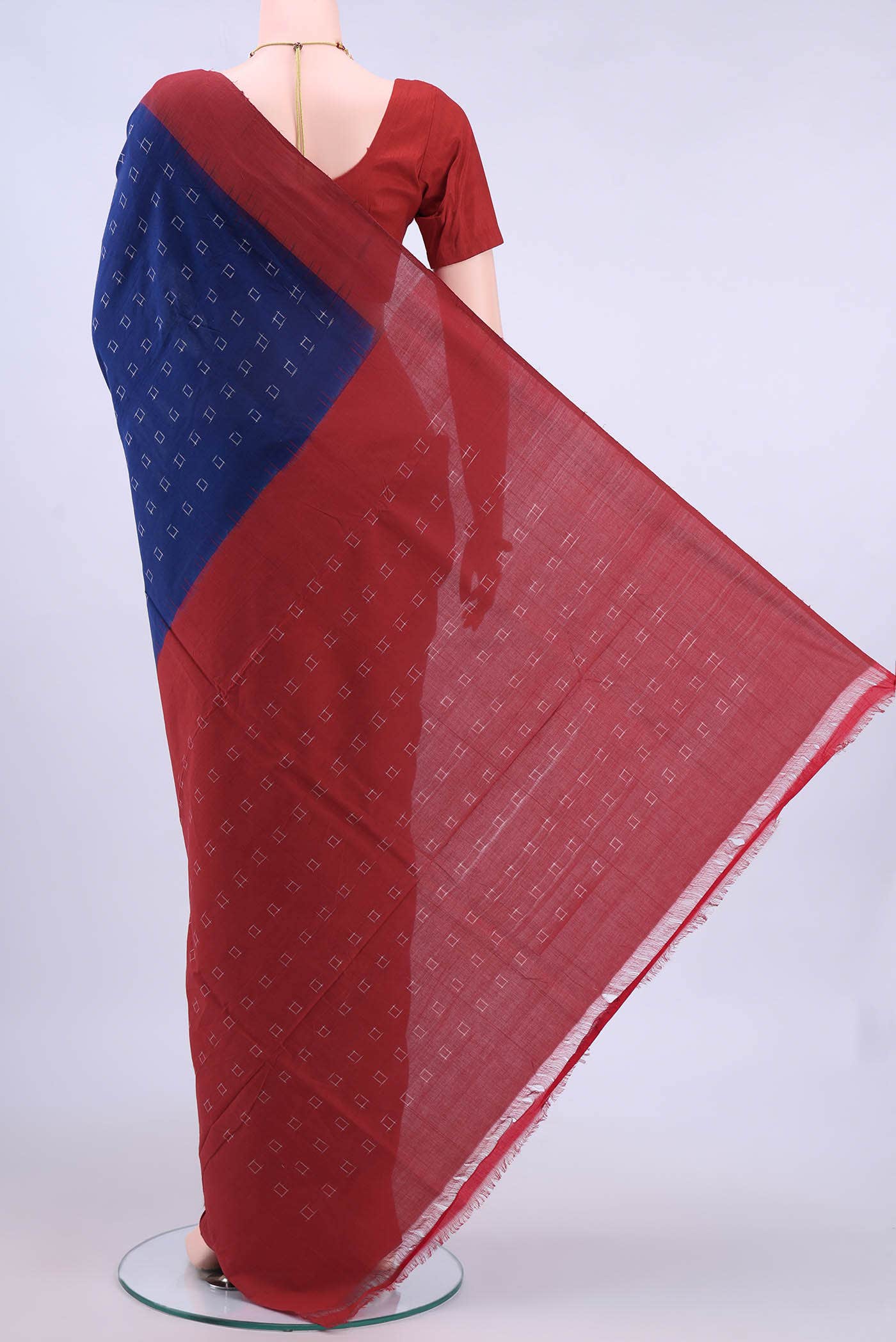 Royal Blue Pochampally Cotton Saree - Image 2
