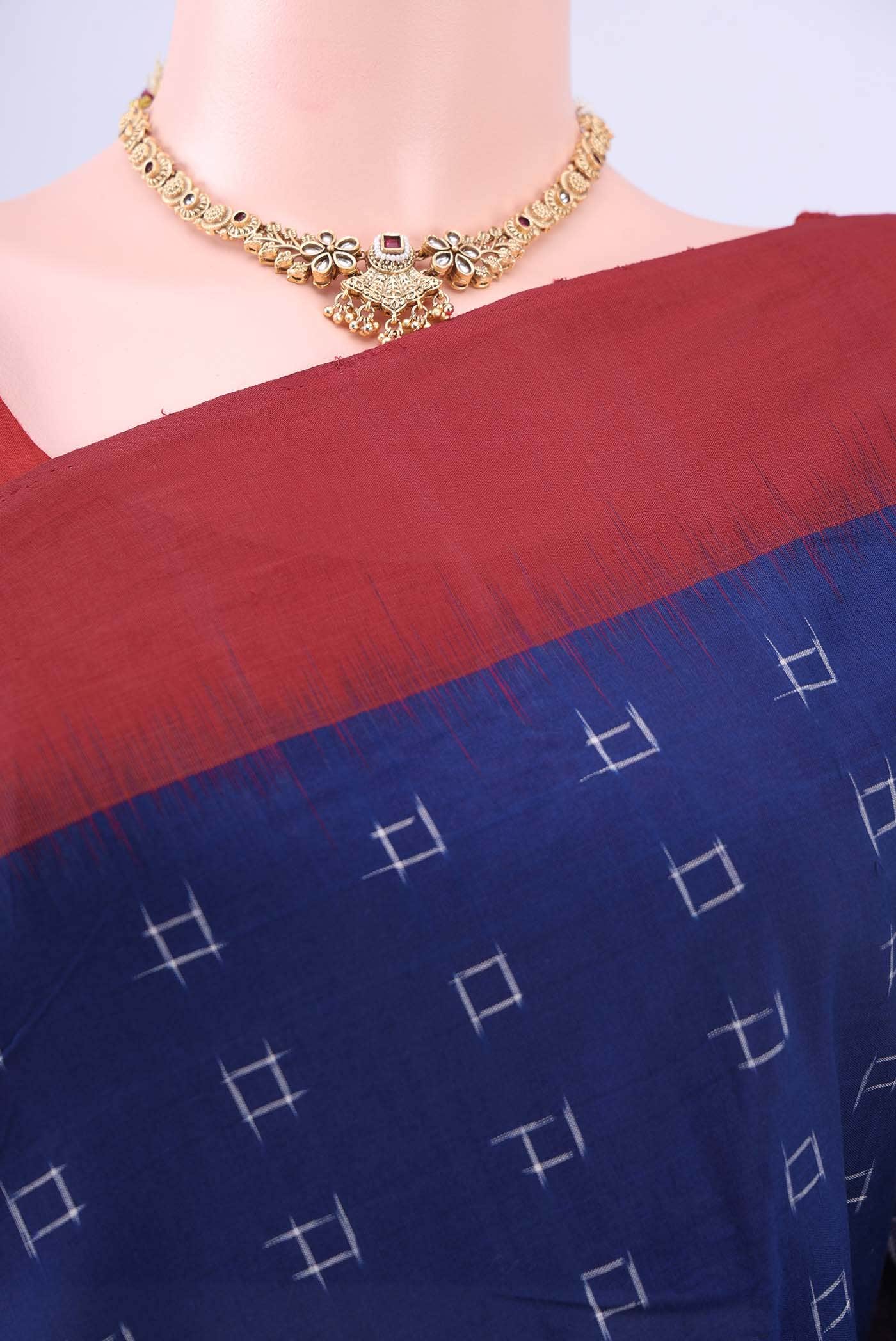 Royal Blue Pochampally Cotton Saree - Image 3