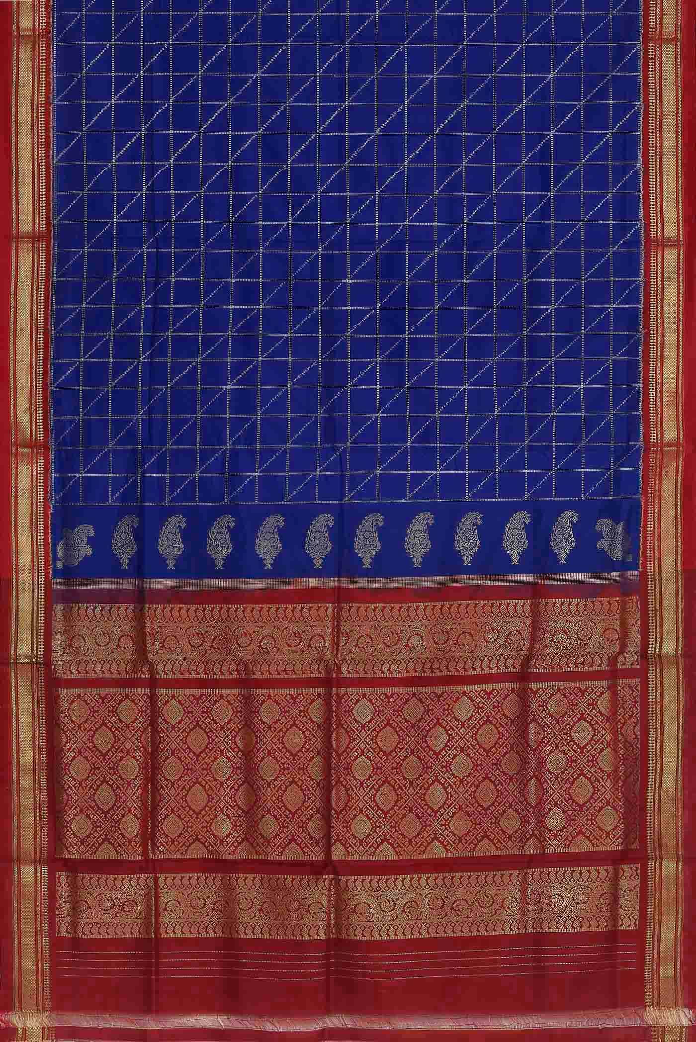 Royal Blue Pochampally Silk Saree - Image 4