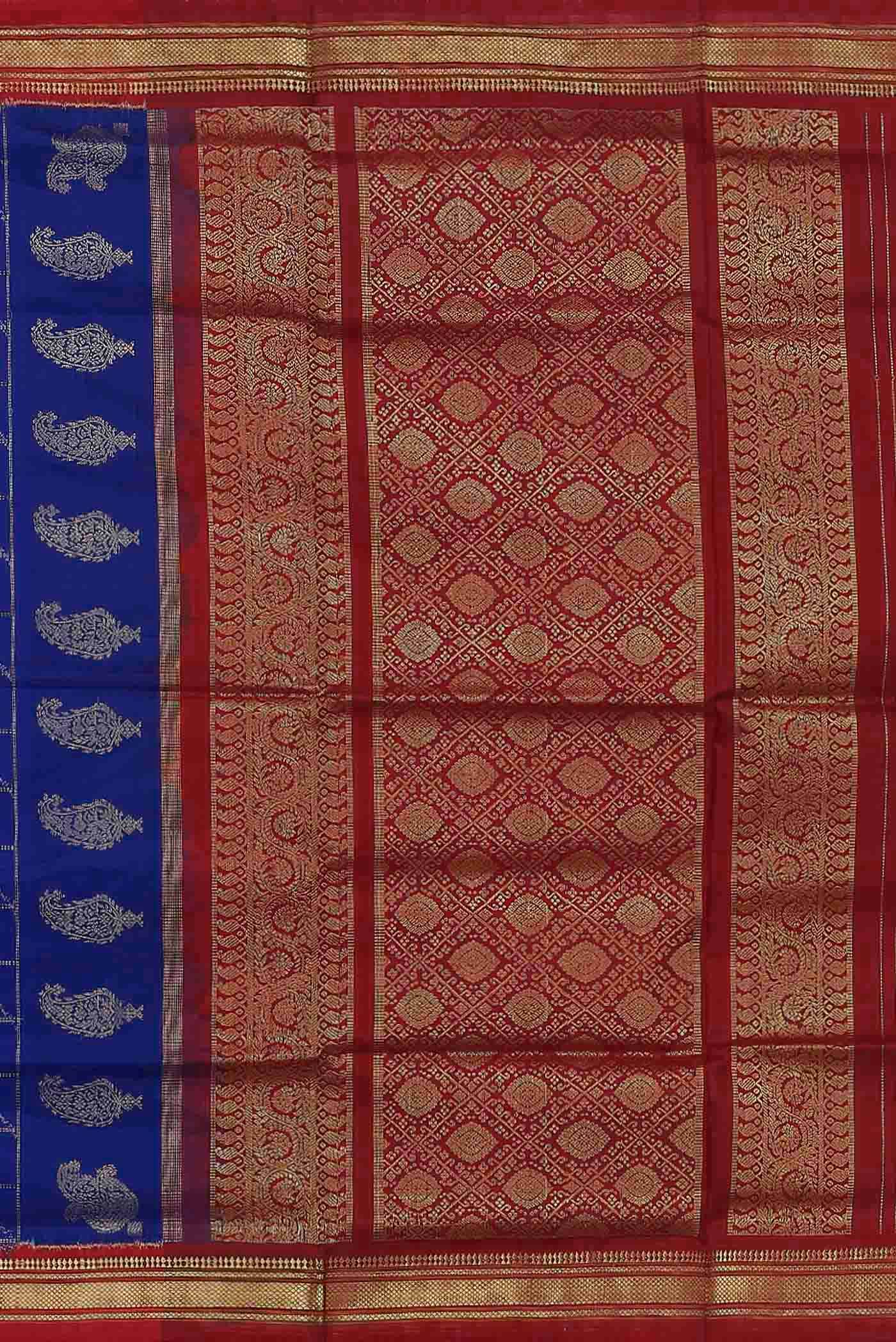 Royal Blue Pochampally Silk Saree - Image 5