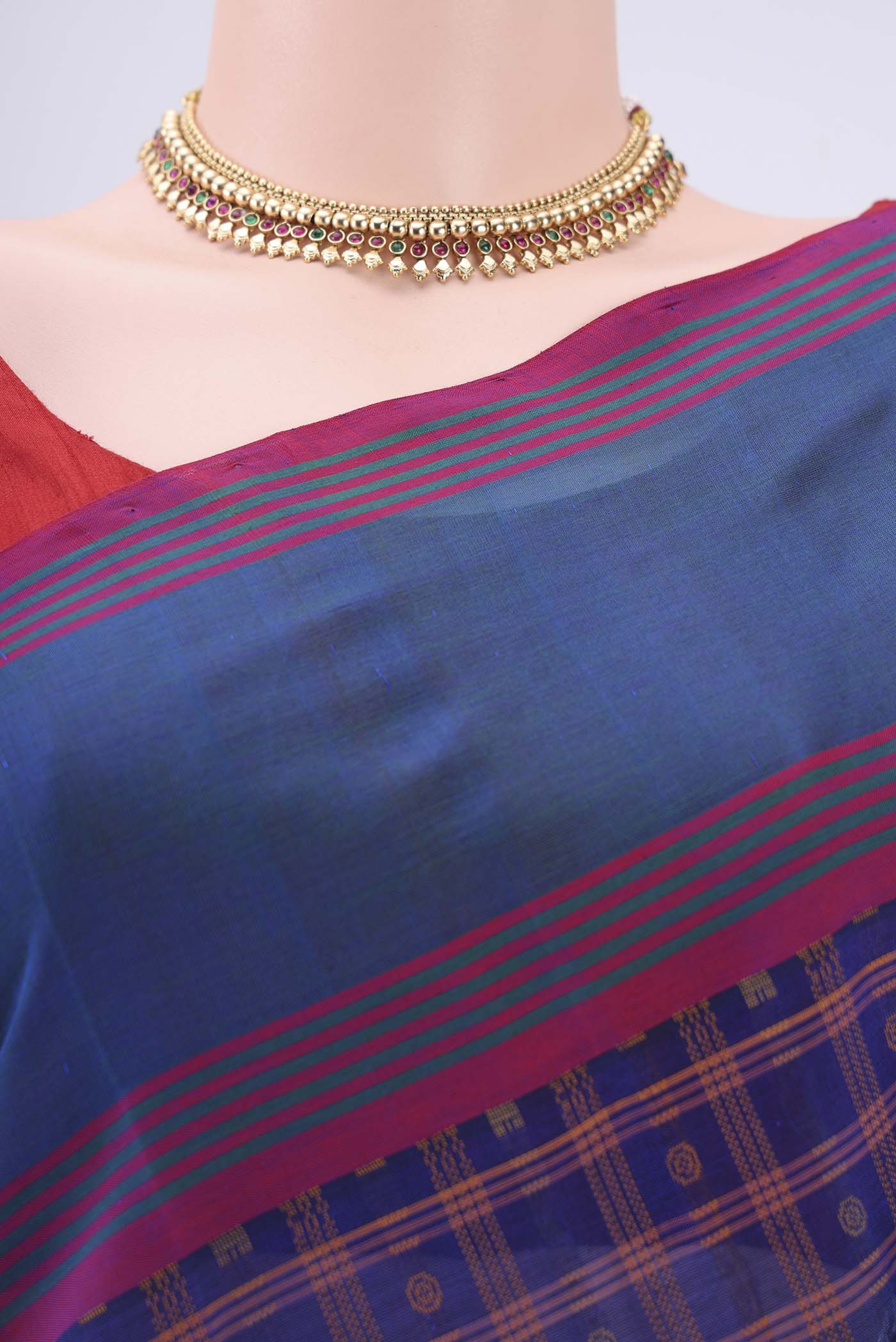 Royal Blue Silk Cotton Saree - Image 2