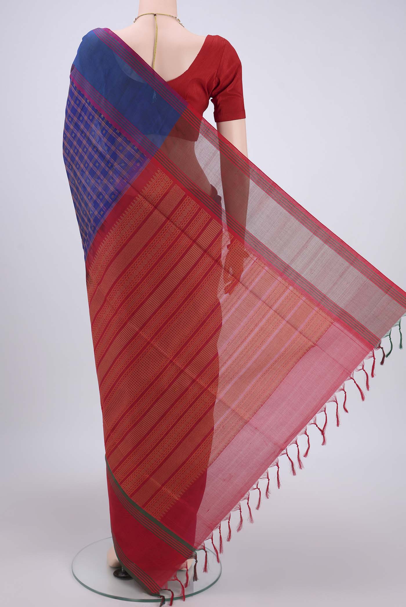 Royal Blue Silk Cotton Saree - Image 3