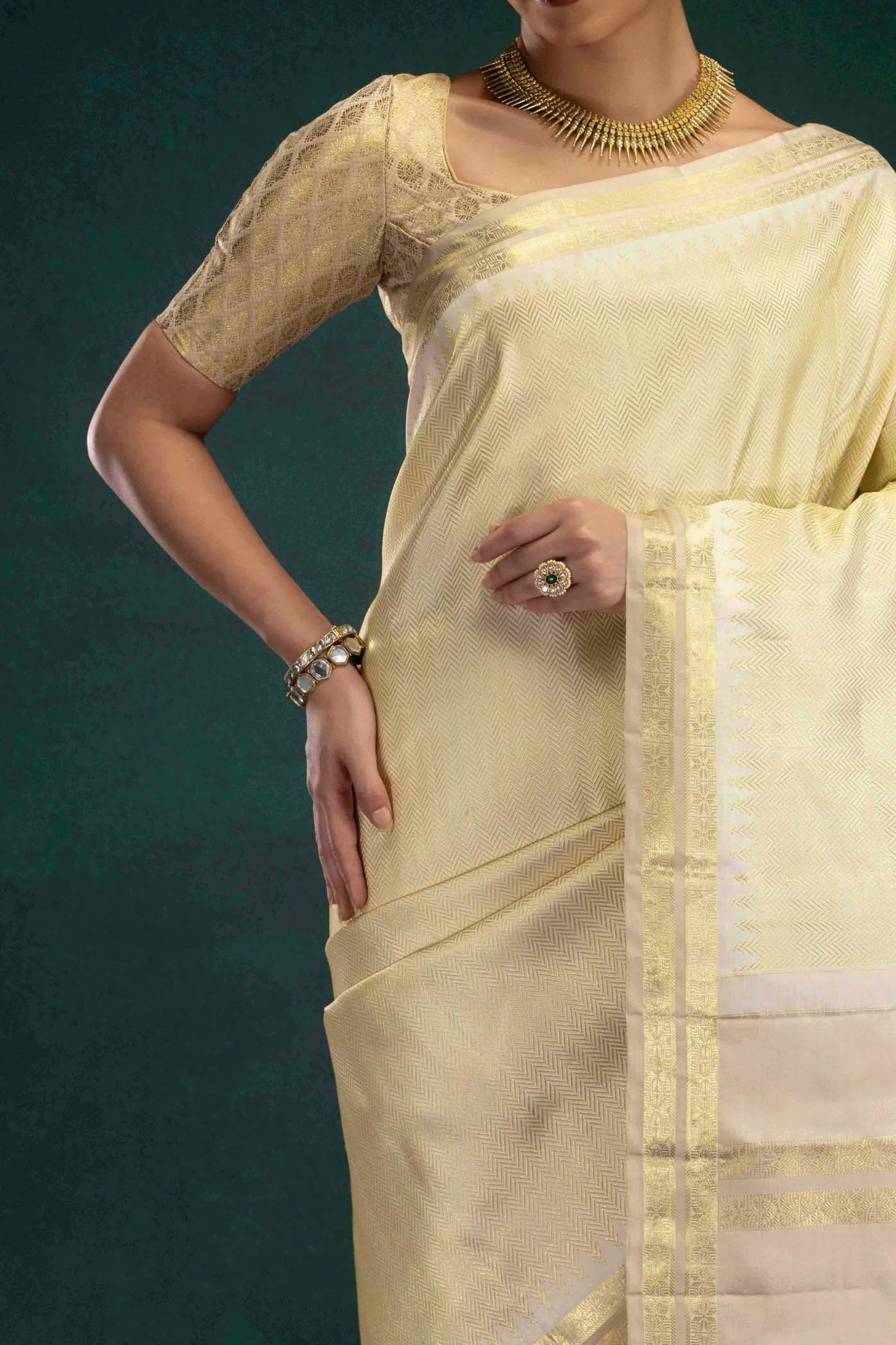 Rukmini-Off White Kanchipuram Silk Saree - Image 5