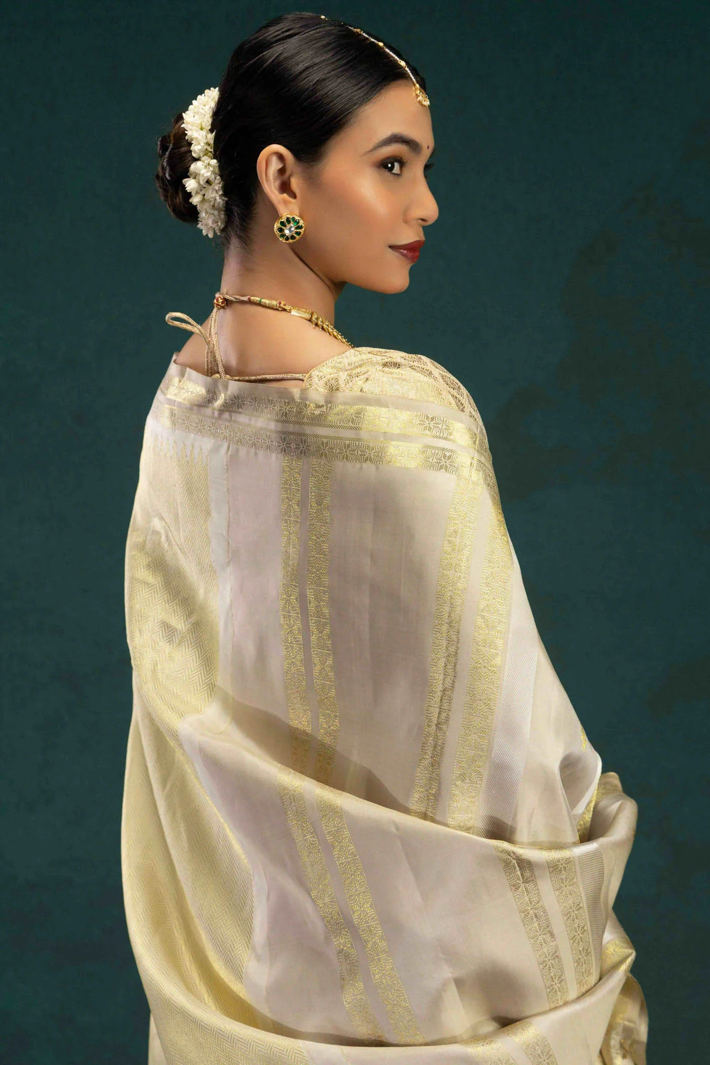Rukmini-Off White Kanchipuram Silk Saree - Image 7