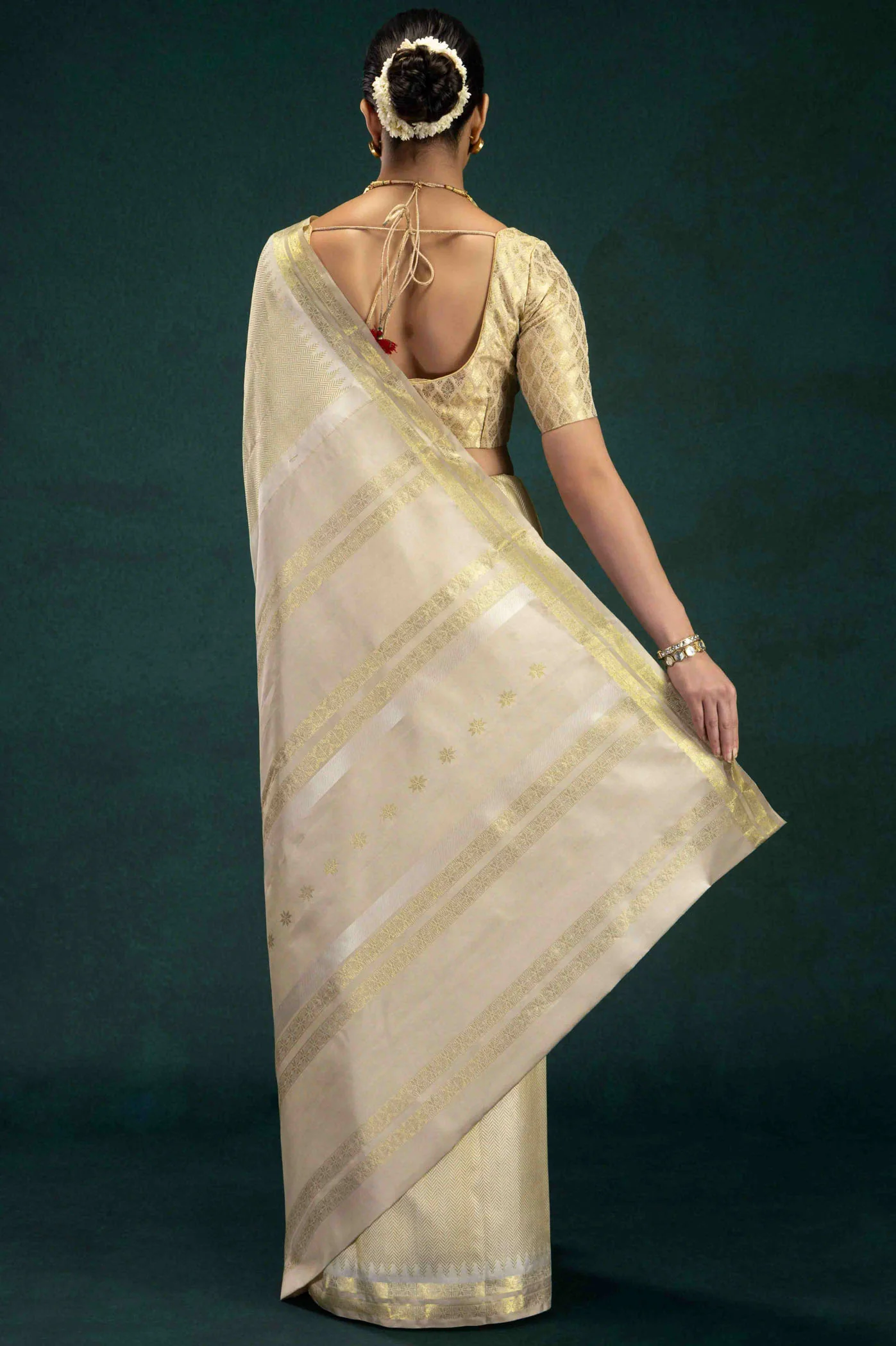 Rukmini-Off White Kanchipuram Silk Saree - Image 8