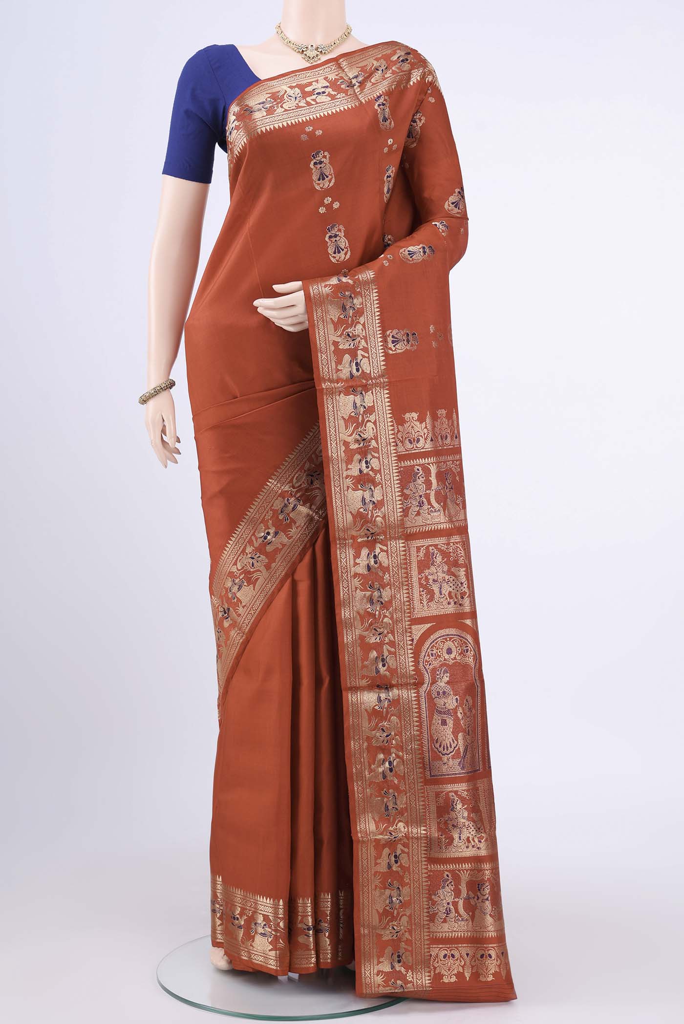 Rust Baluchari Silk Saree