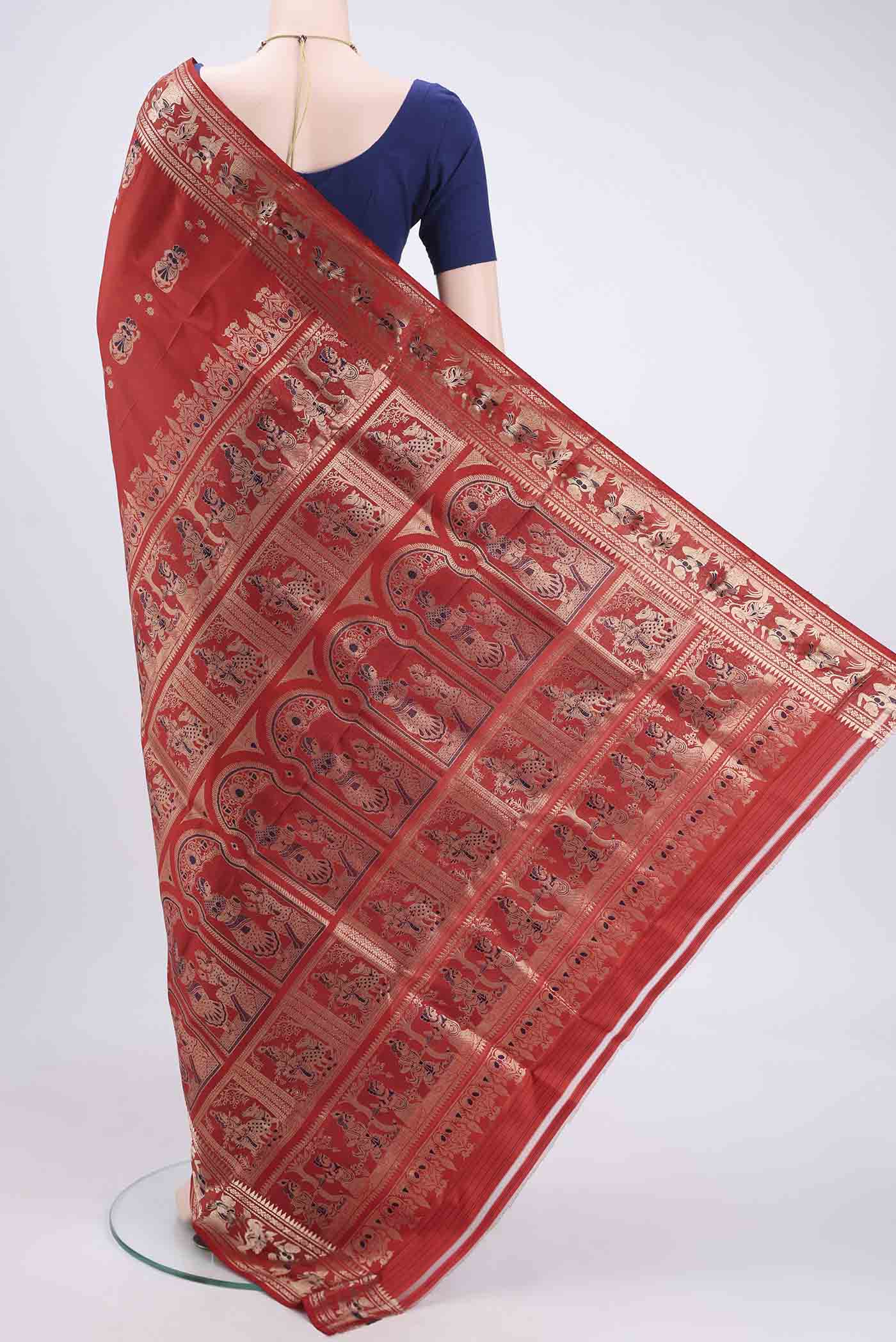 Rust Baluchari Silk Saree - Image 3