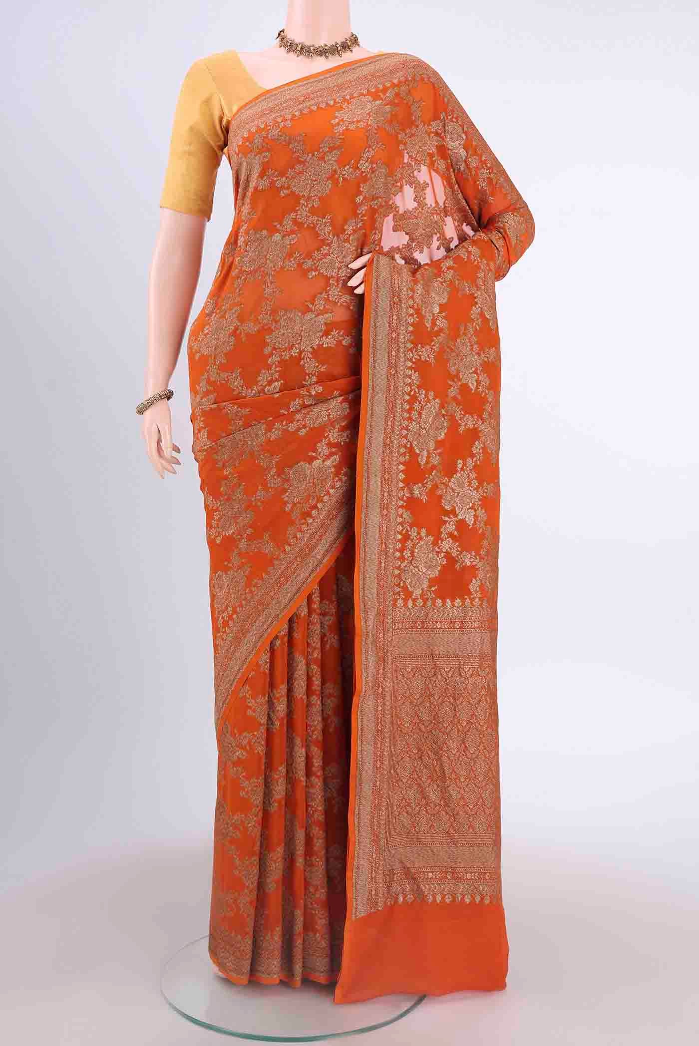 Rust Banarasi Georgette Saree