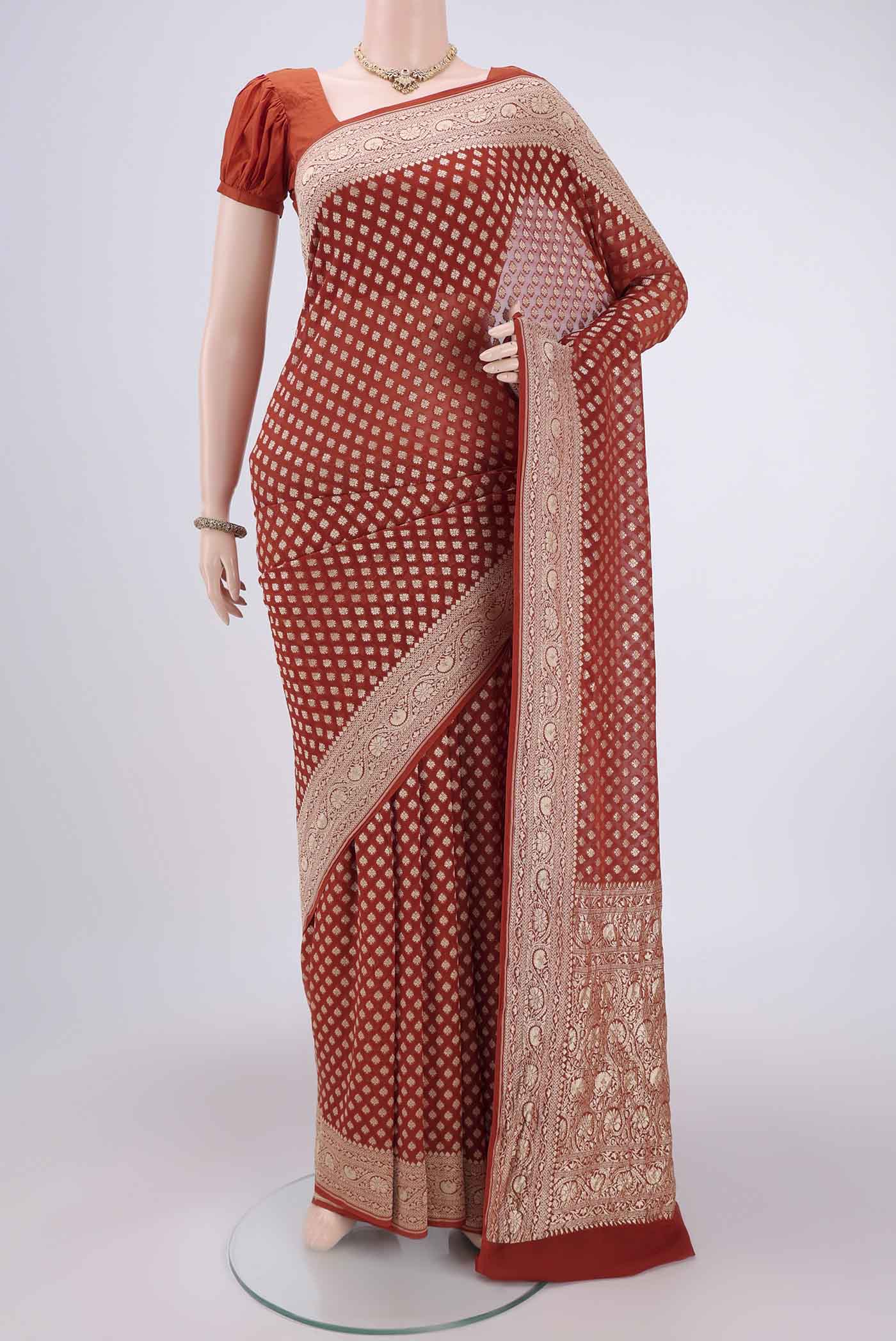 Rust Banarasi Georgette Saree
