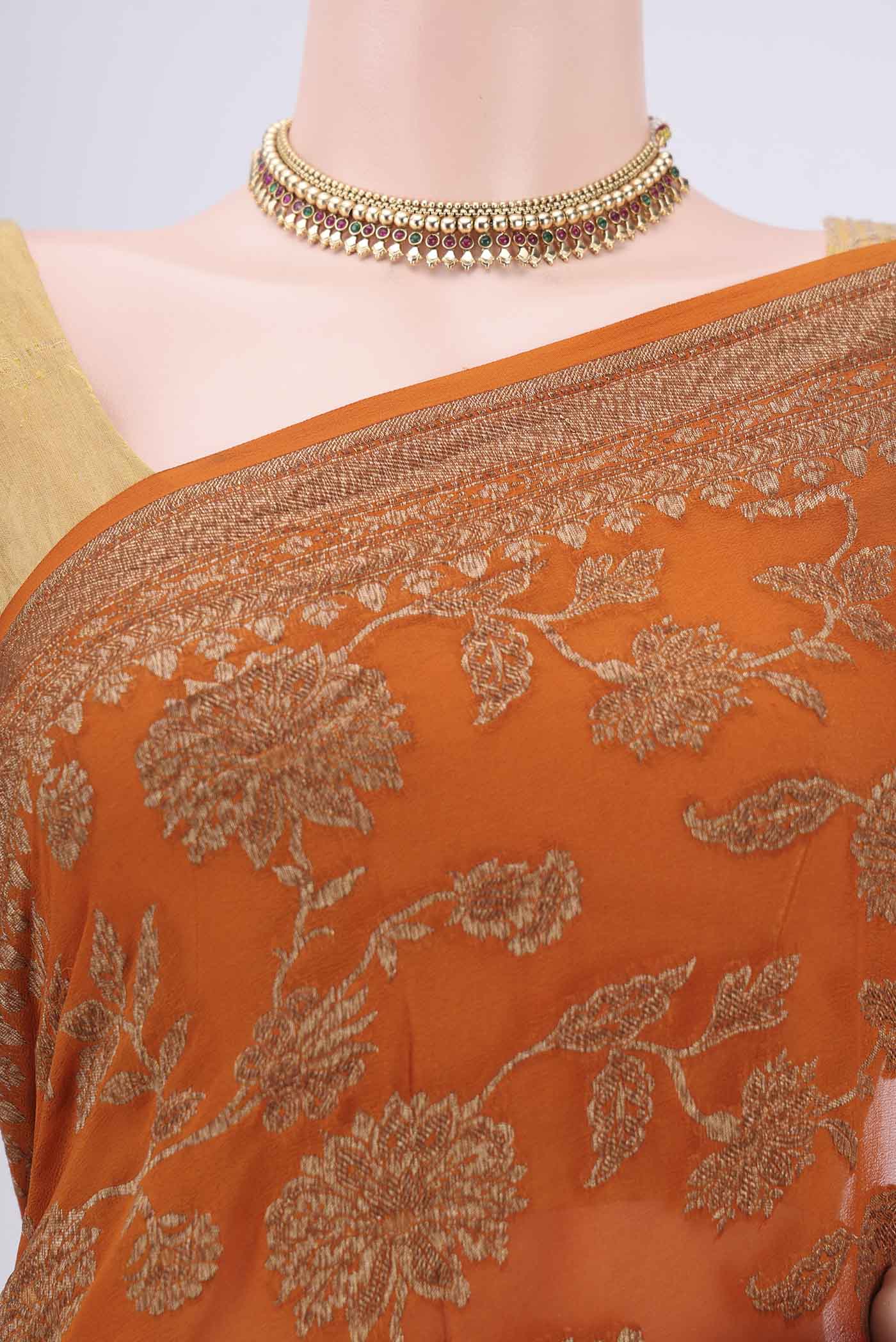 Rust Banarasi Georgette Saree - Image 2