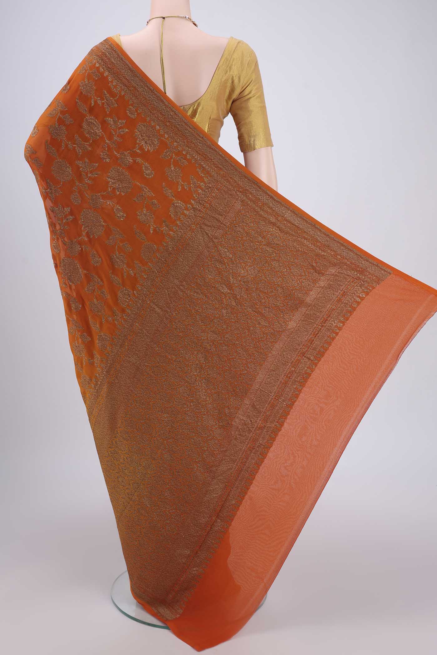 Rust Banarasi Georgette Saree - Image 3
