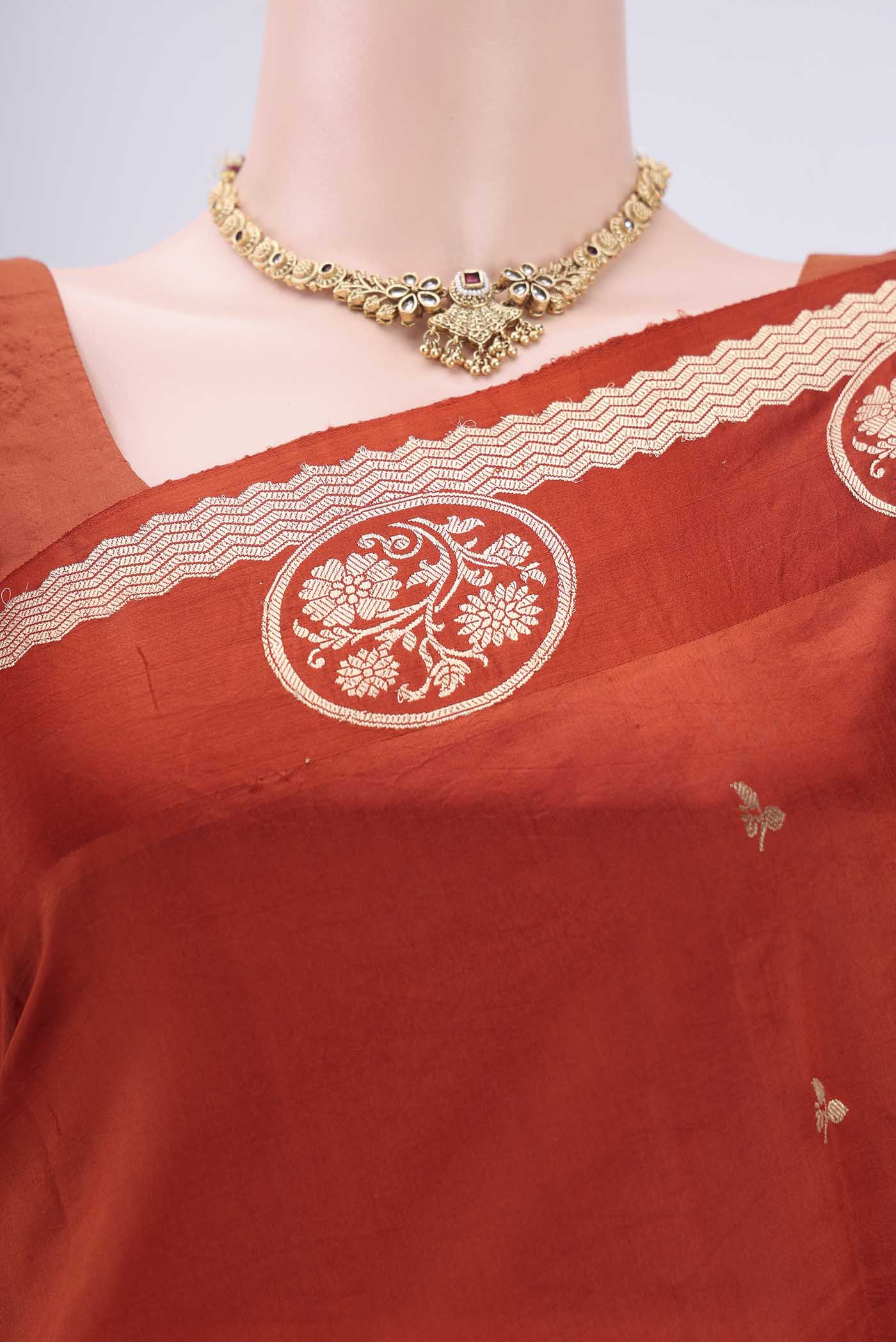 Rust Banarasi Katan Silk Saree - Image 2
