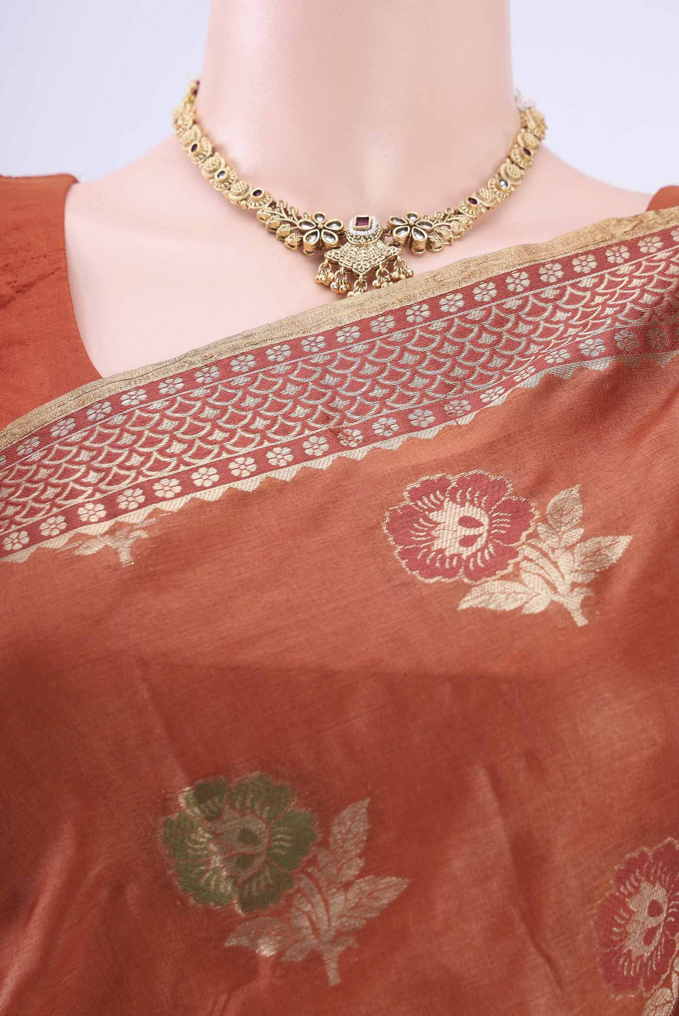 Rust Banarasi Raw Silk Saree - Image 2