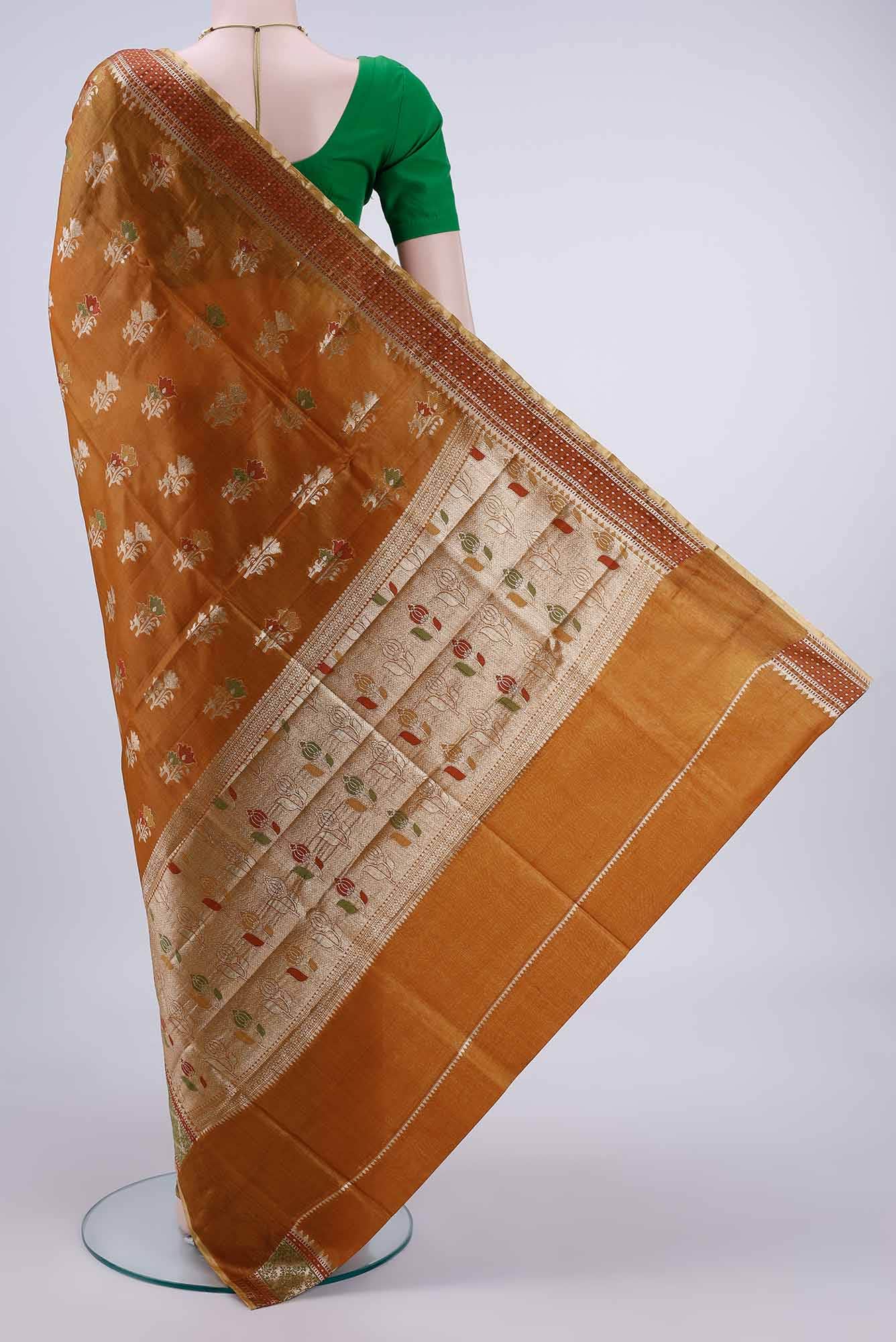Rust Banarasi Raw Silk Saree - Image 2