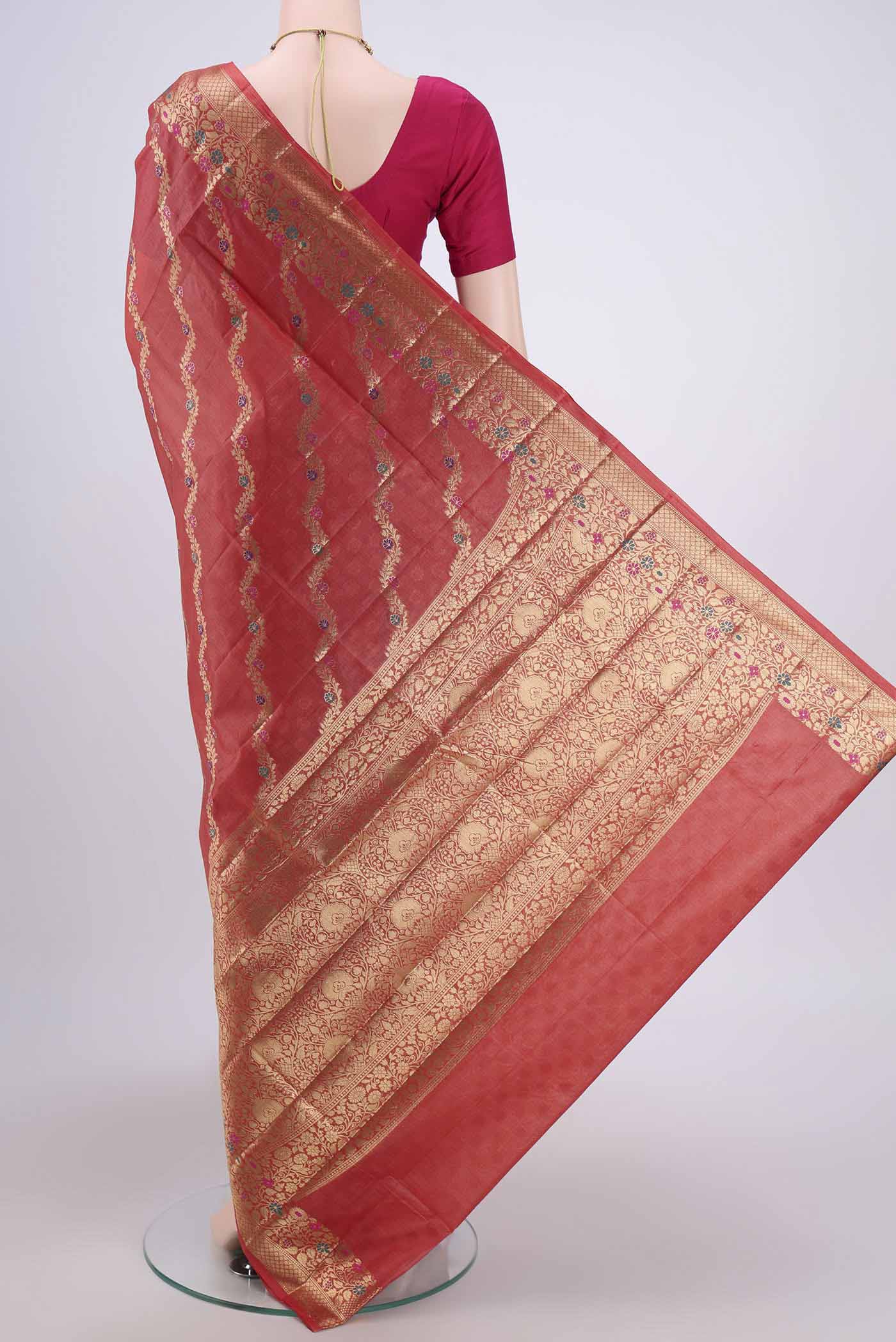 Rust Banarasi Tussar Silk Saree - Image 3