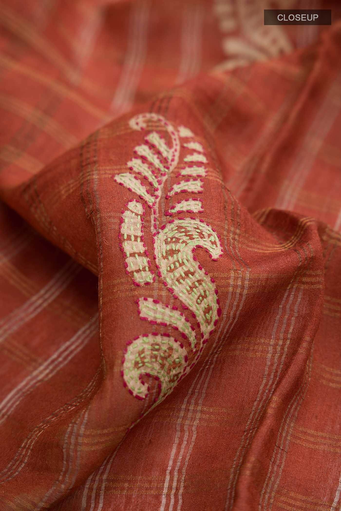 Rust Bhagalpuri Tussar Silk Saree - Image 2