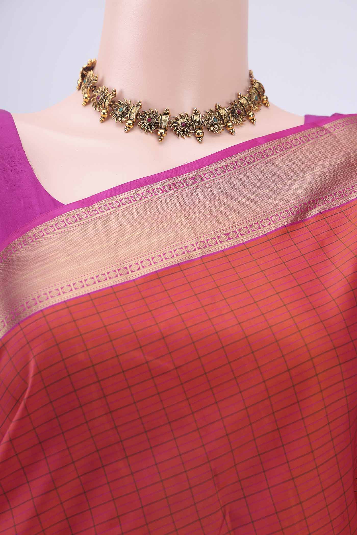 Orange Kanchipuram Silk Saree - Image 2
