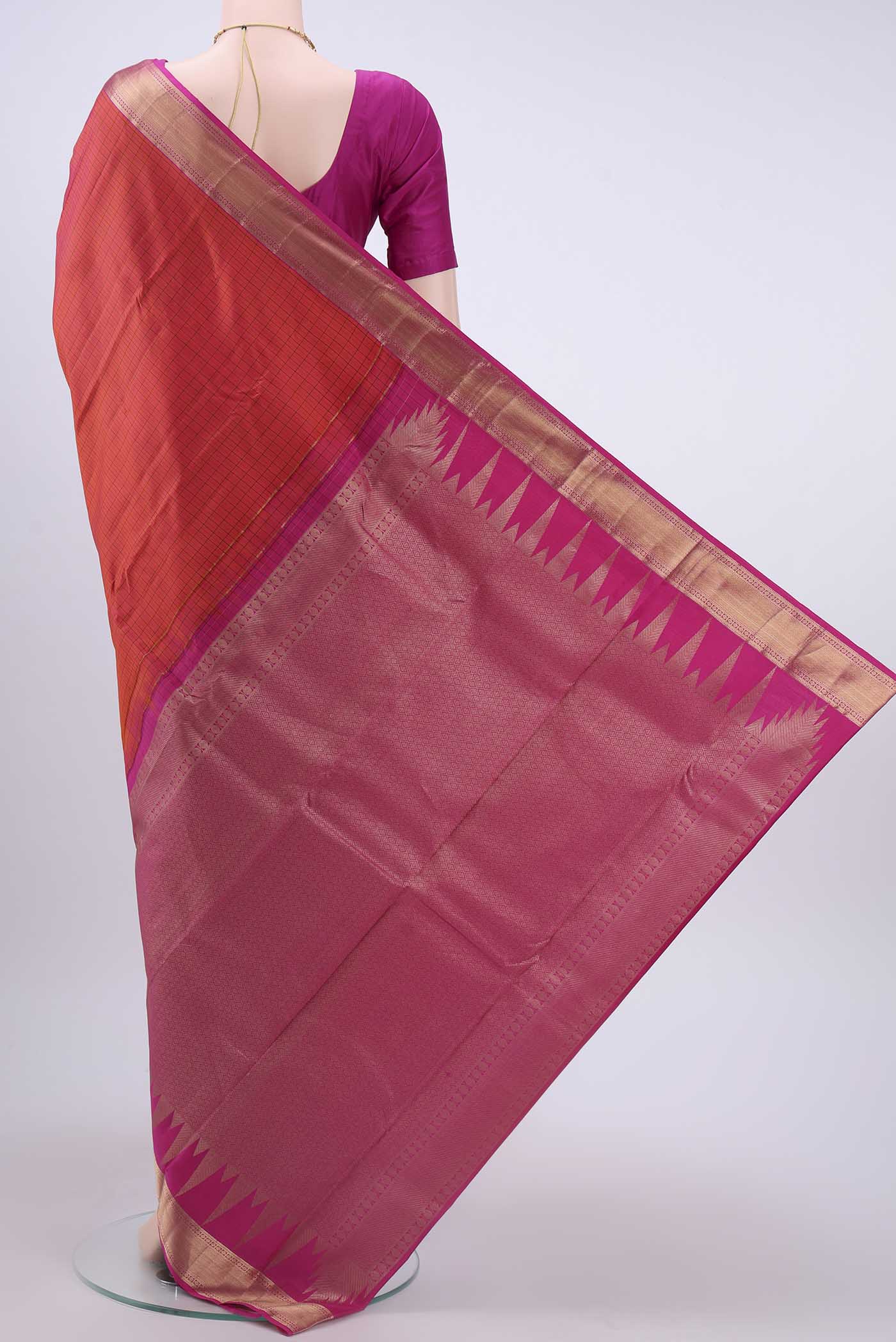 Orange Kanchipuram Silk Saree - Image 3