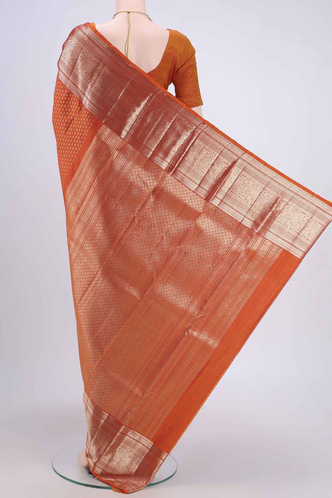 Rust Kanchipuram Silk Saree - Image 3