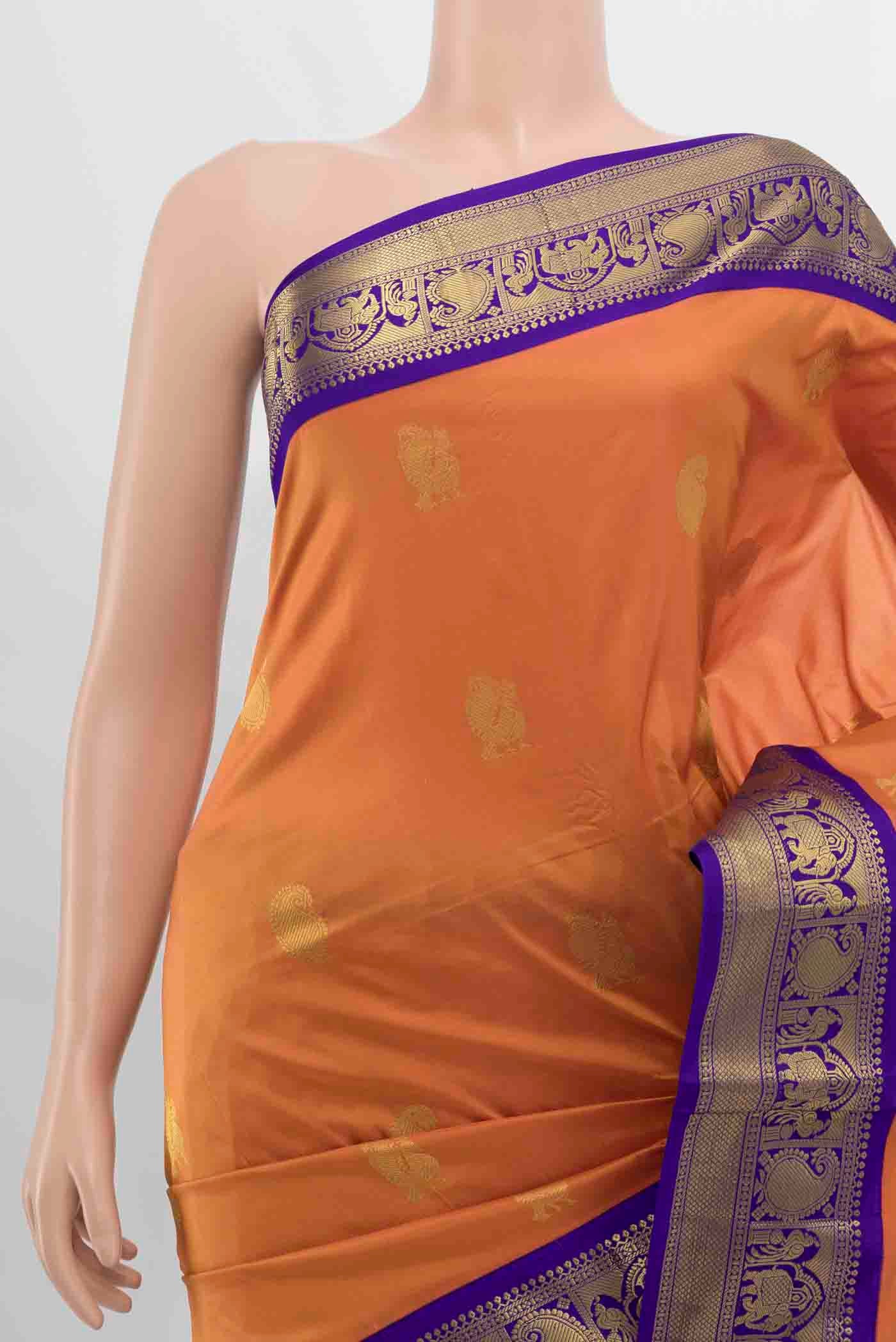 Orange Kanchipuram Silk Nine Yards Saree - Image 2