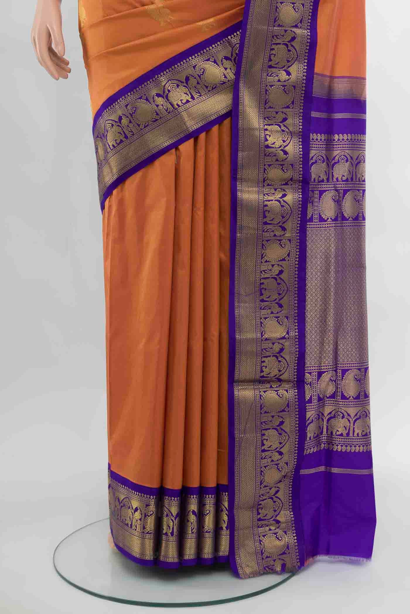 Orange Kanchipuram Silk Nine Yards Saree - Image 3