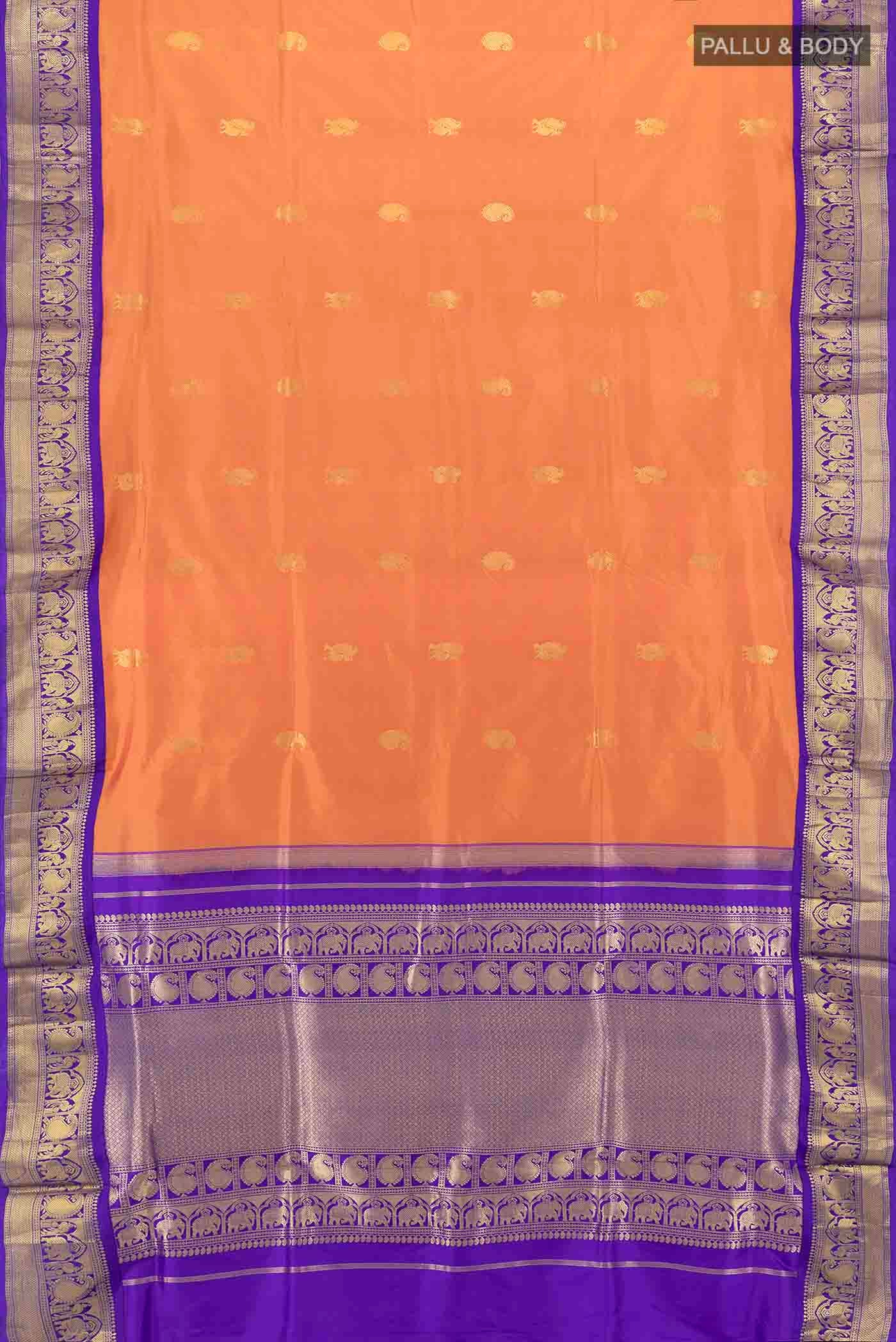 Orange Kanchipuram Silk Nine Yards Saree - Image 4