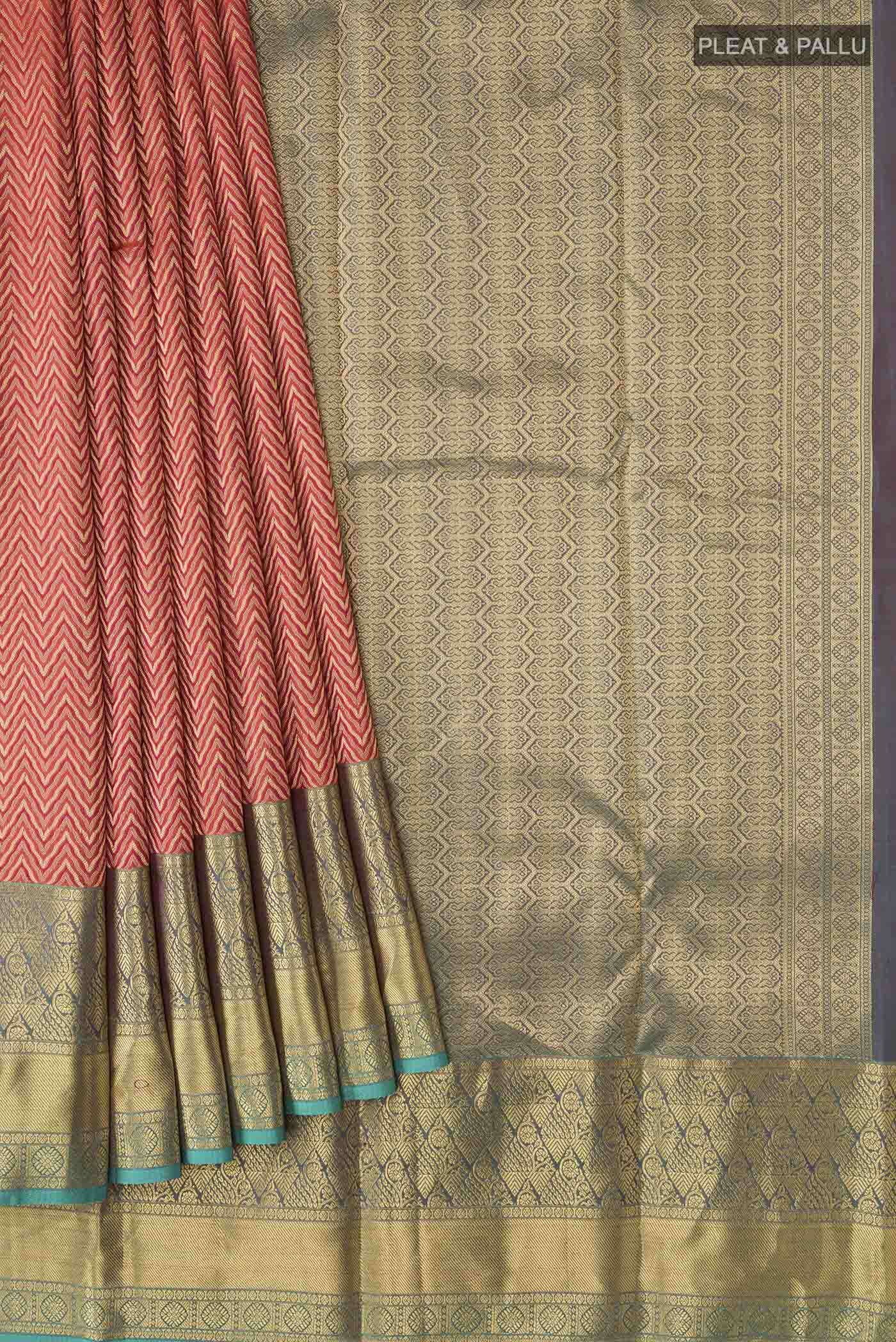 Rust Kanjivaram Silk Saree - Image 4