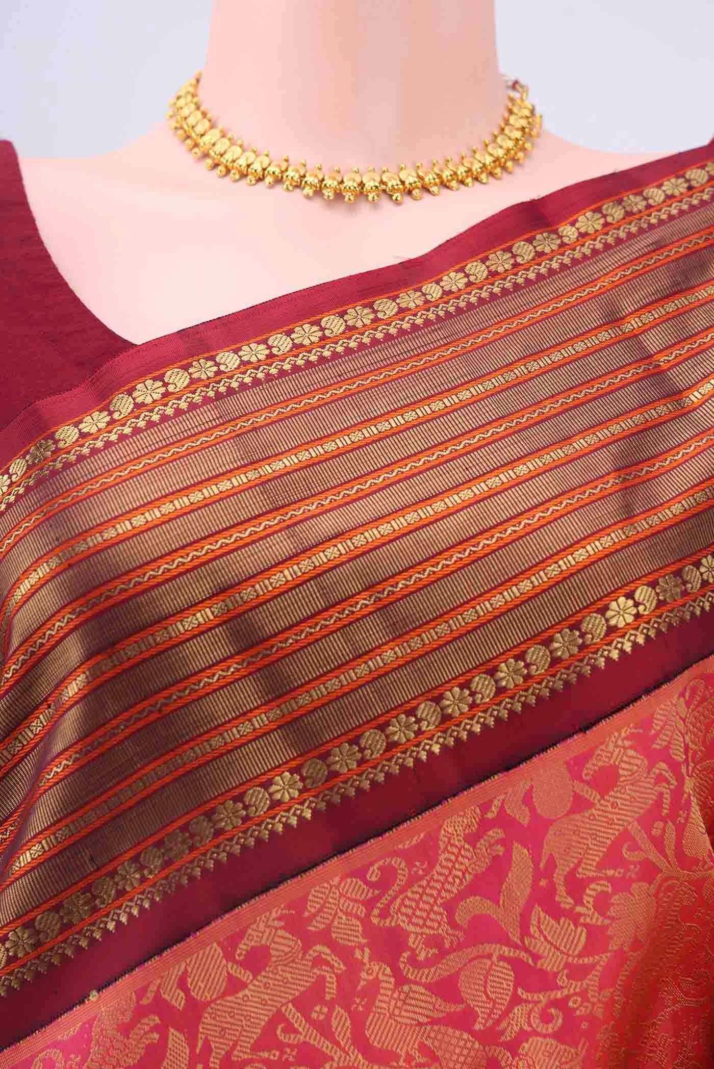 Pure Silk Pure Zari Multi Color Kanjivaram Saree - Image 3