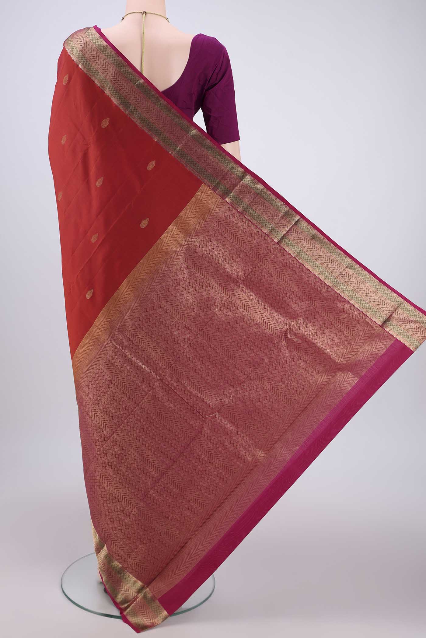 Rust Kanchipuram Silk Saree - Image 3