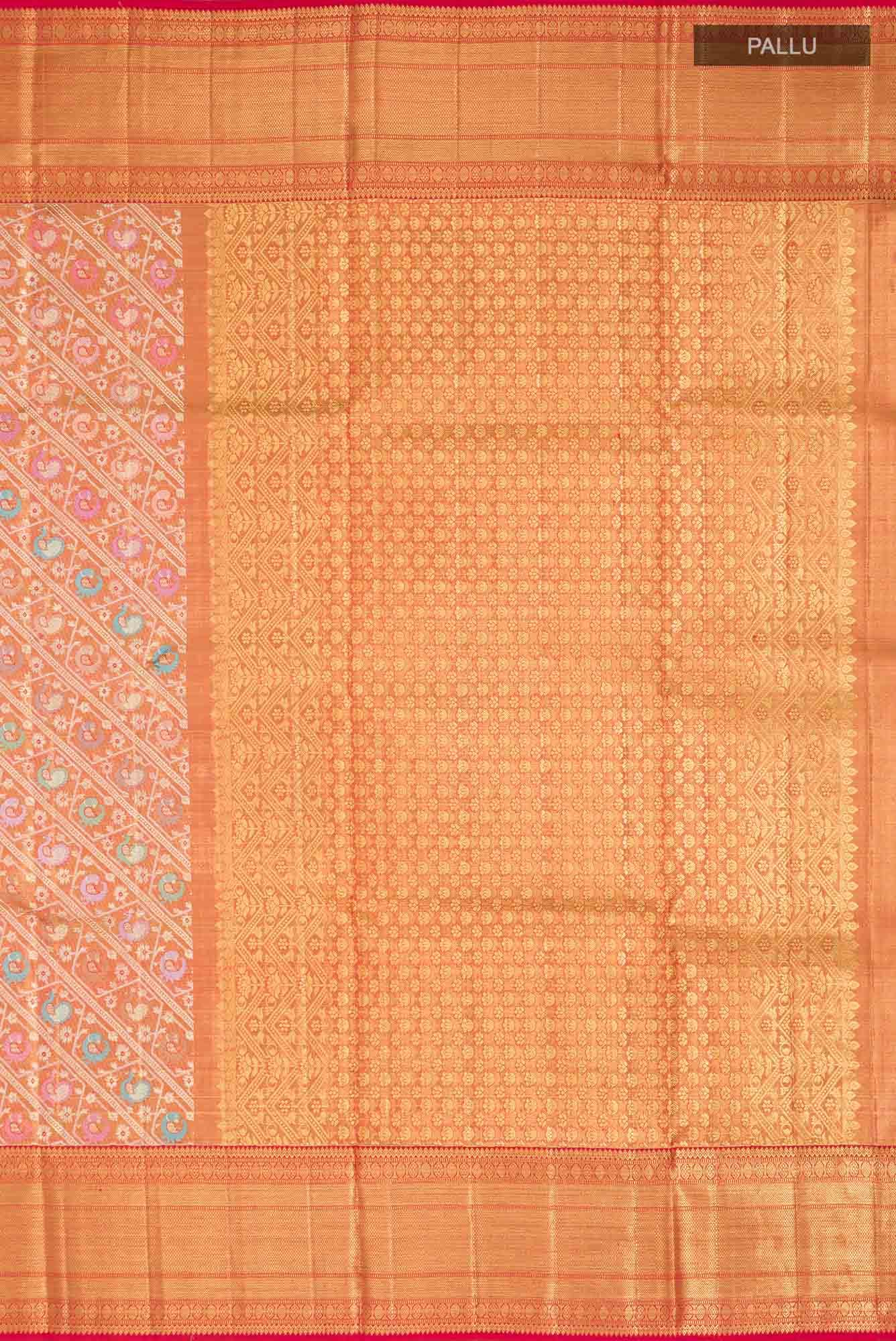 Pure Silk Pure Zari Rust Kanjivaram Saree - Image 5