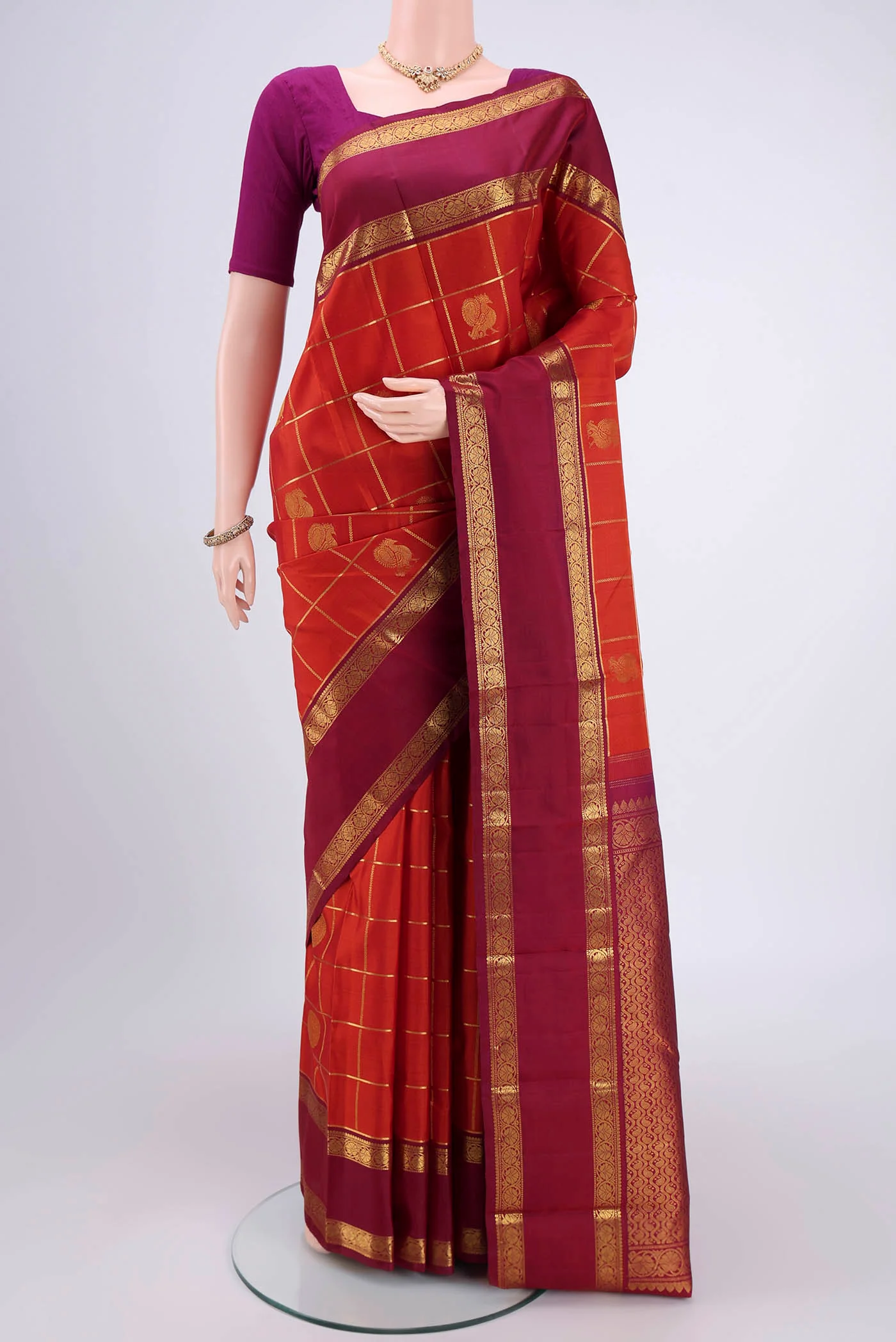 Rust Kanjivaram Silk Saree
