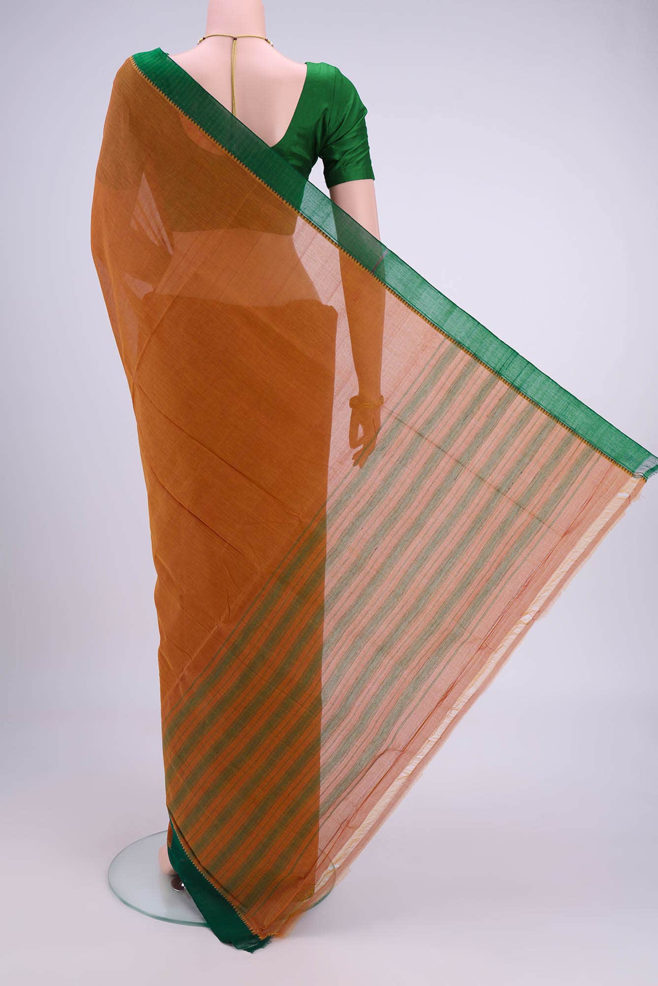Rust Khadi Cotton Saree - Image 2