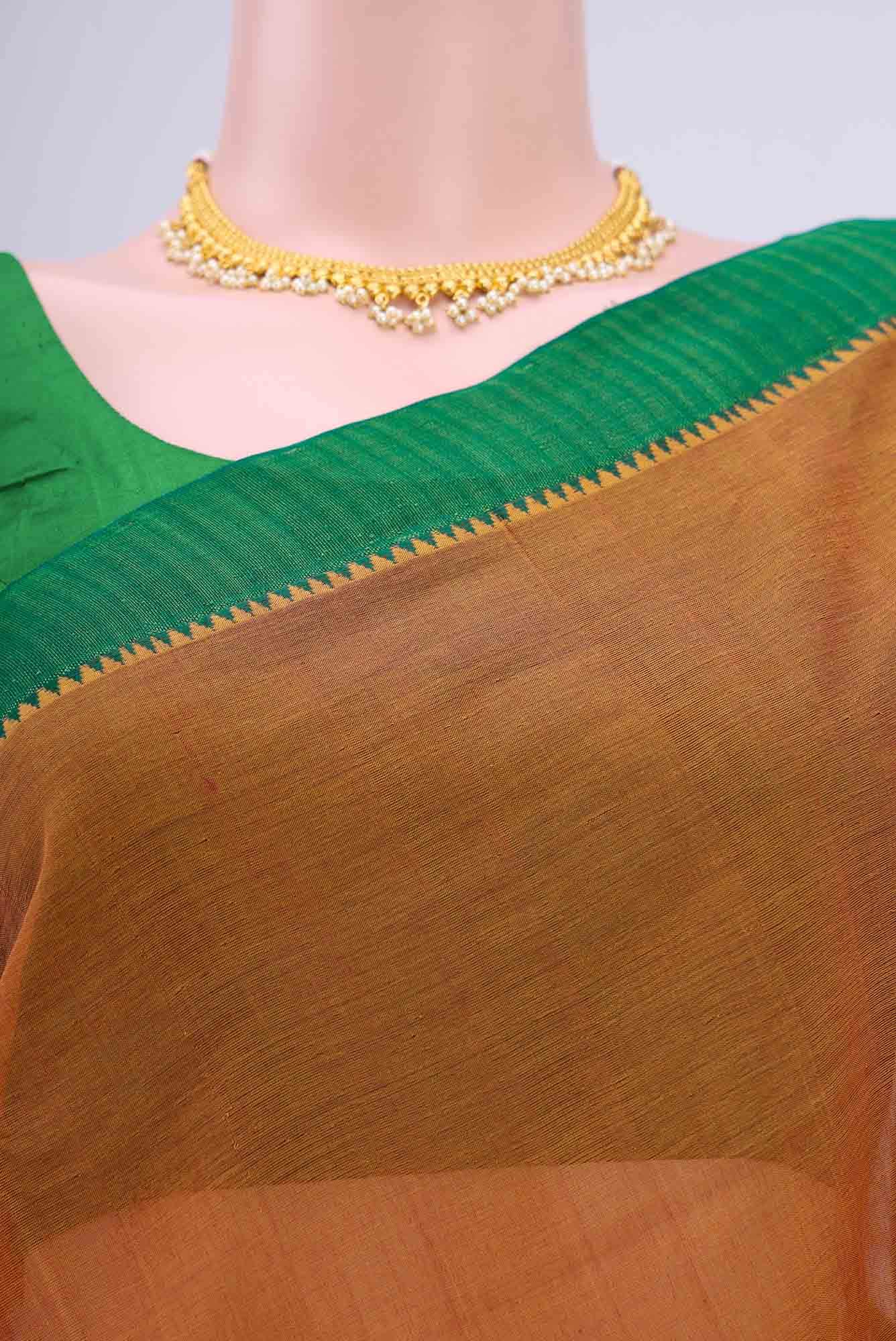 Rust Khadi Cotton Saree - Image 3