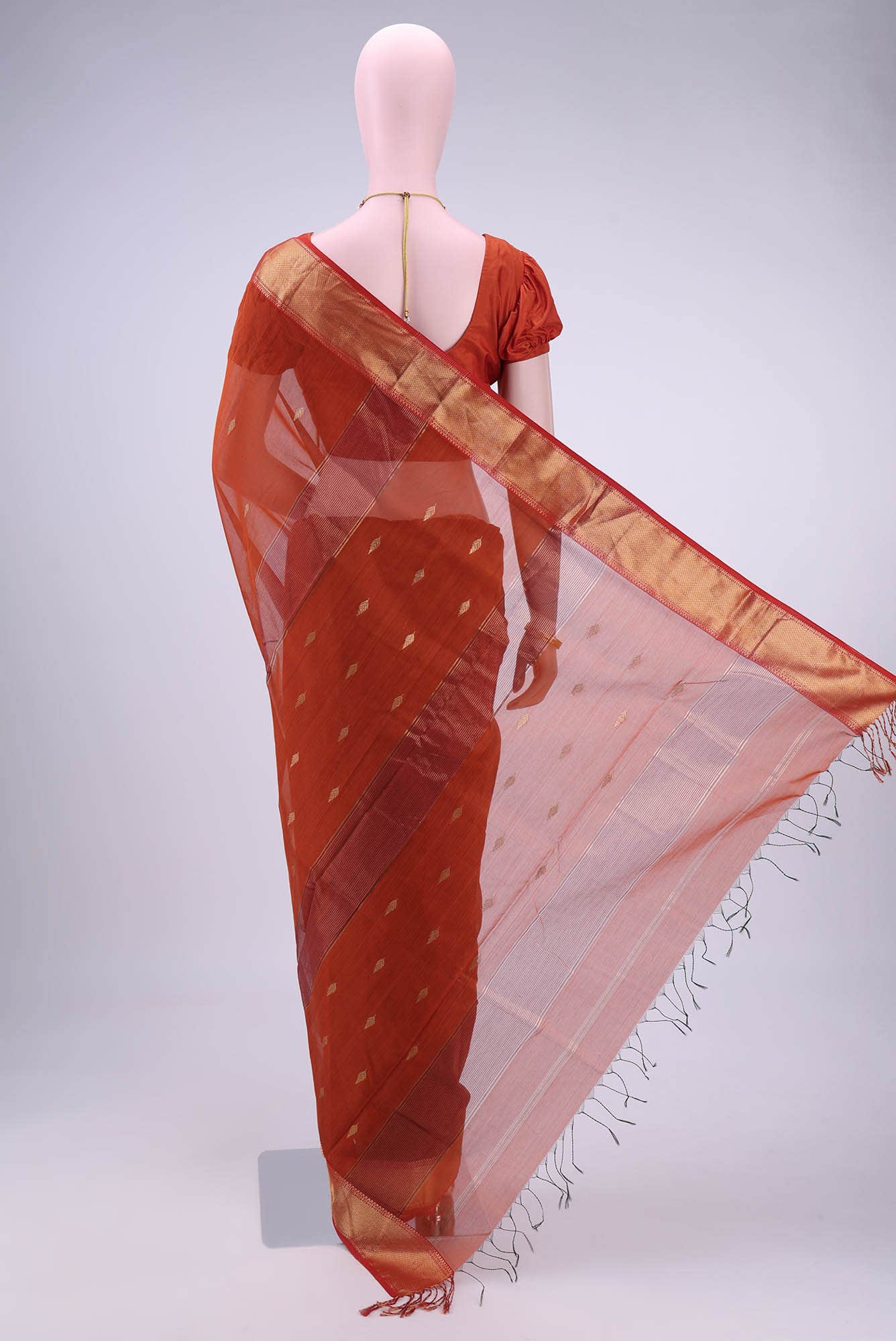 Rust Khadi Cotton Saree - Image 2