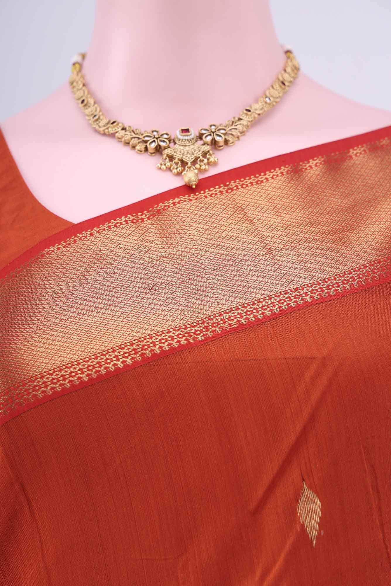 Rust Khadi Cotton Saree - Image 3