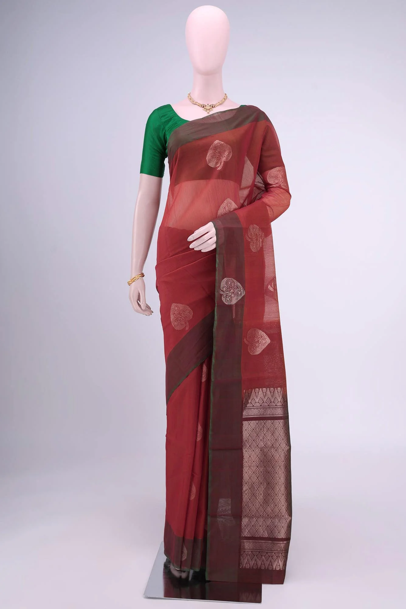 Rust Kota Cotton Saree